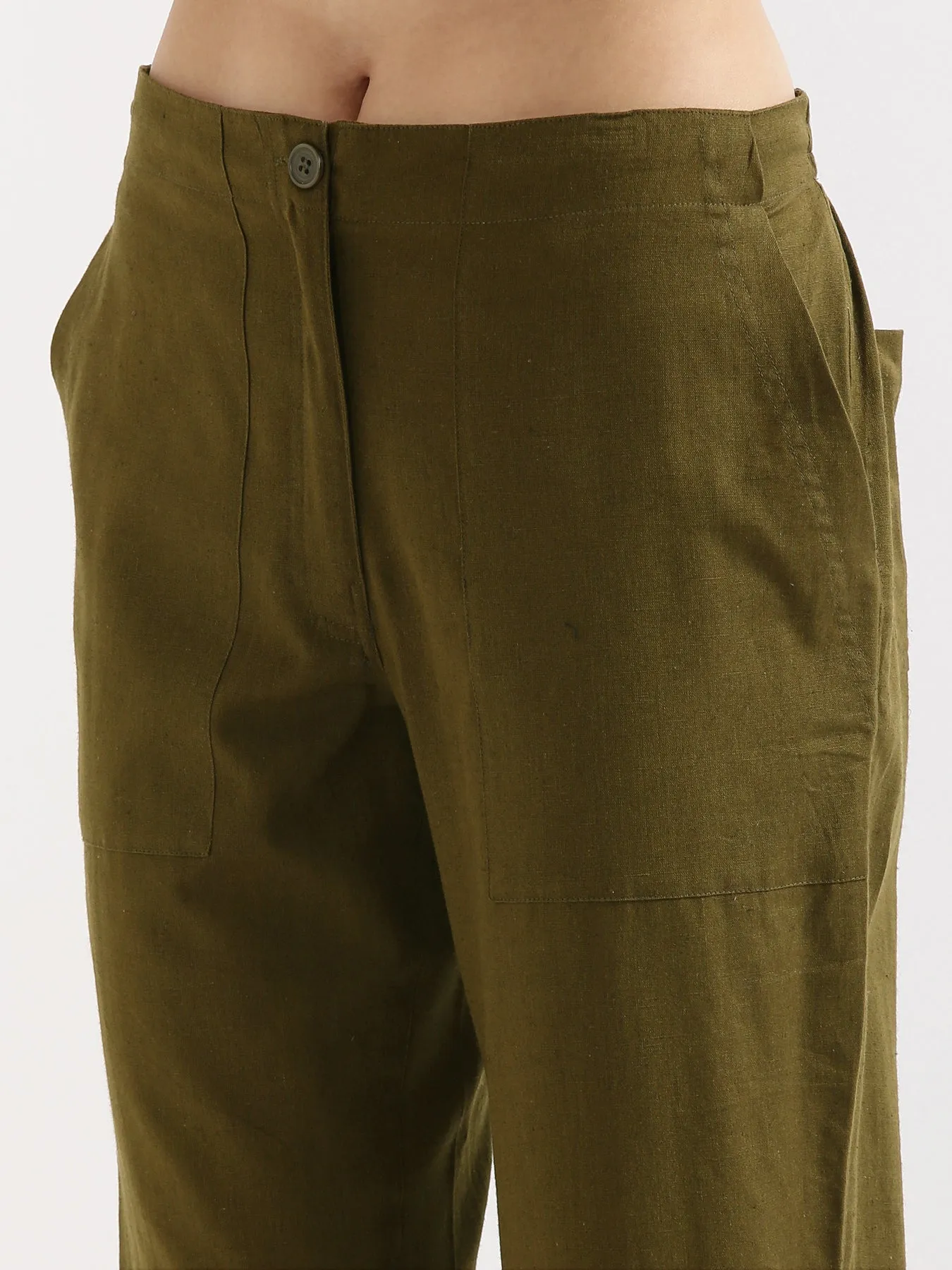 Olive Green Airy Linen Pants