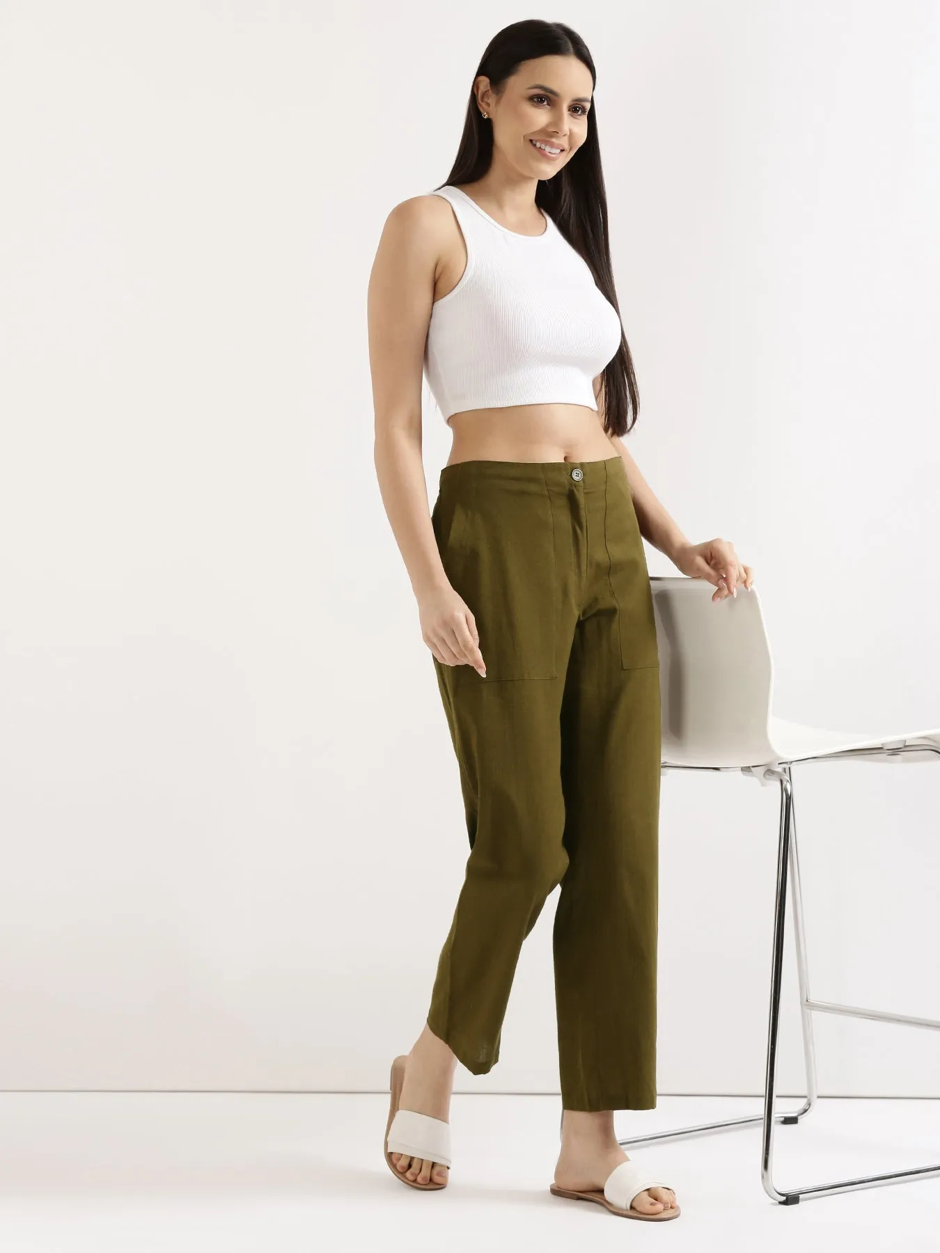 Olive Green Airy Linen Pants