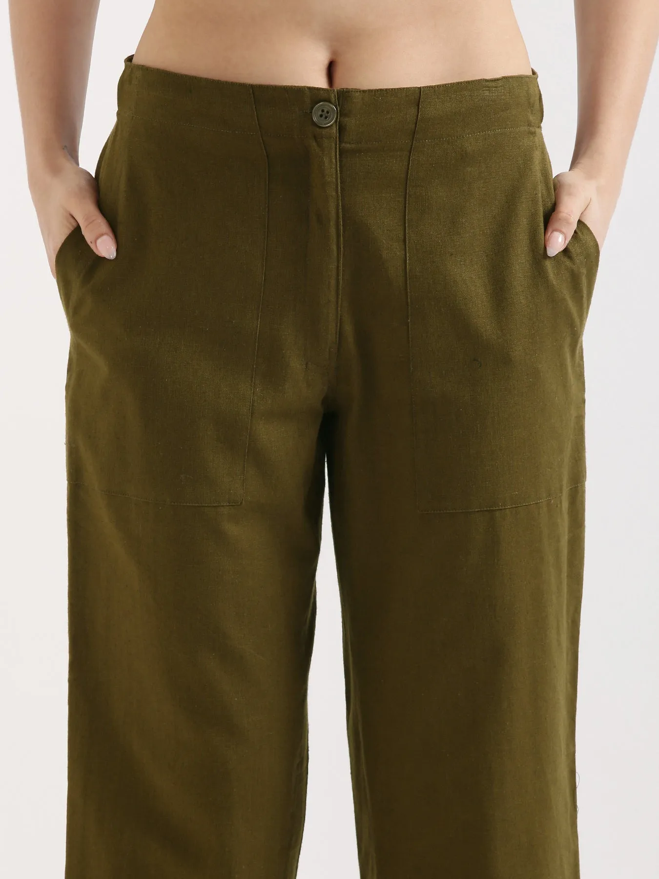 Olive Green Airy Linen Pants