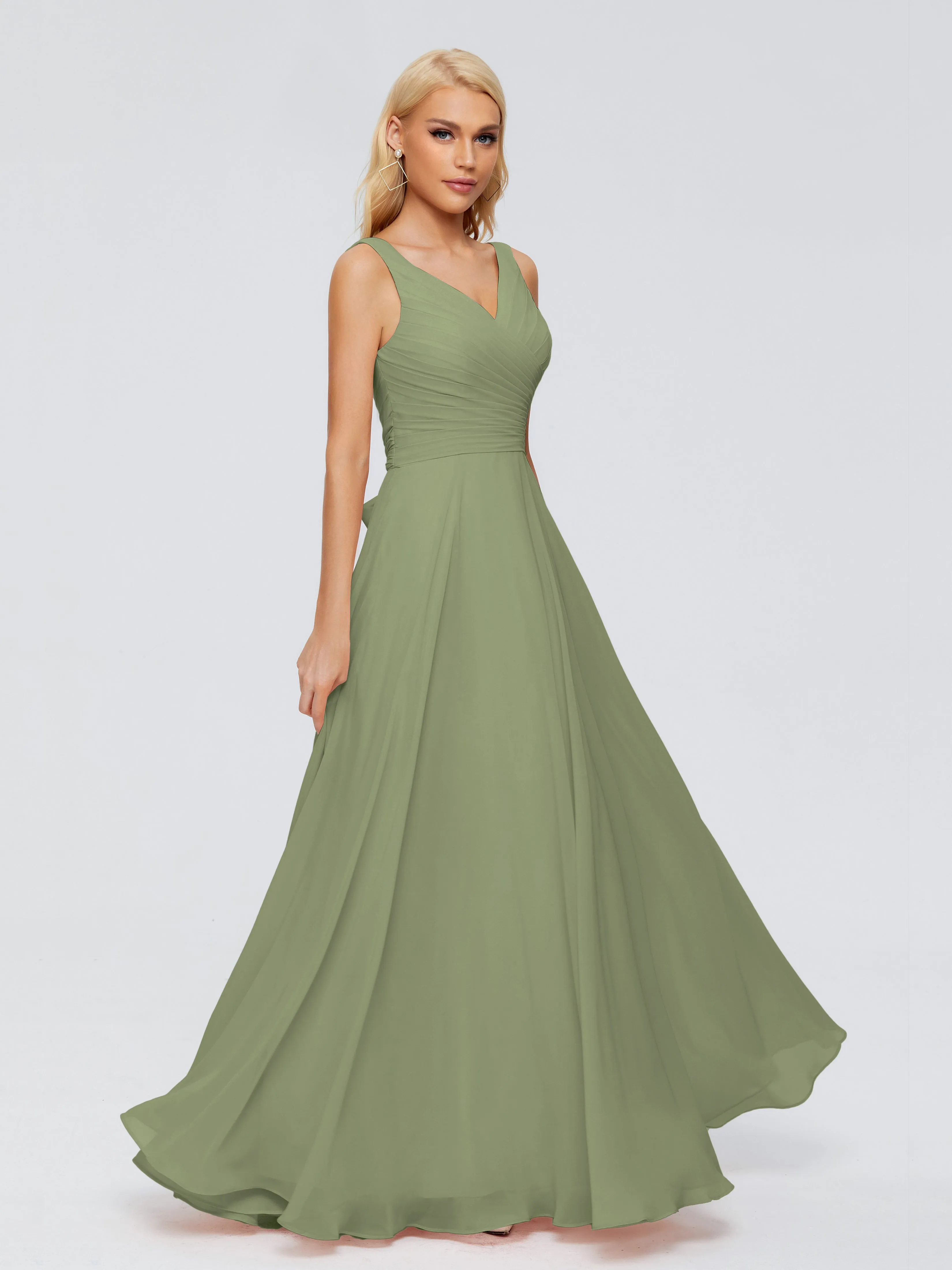 Olive Green Bridesmaid Gorgeous Chiffon Off The Shoulder Long Bridesmaid Dresses