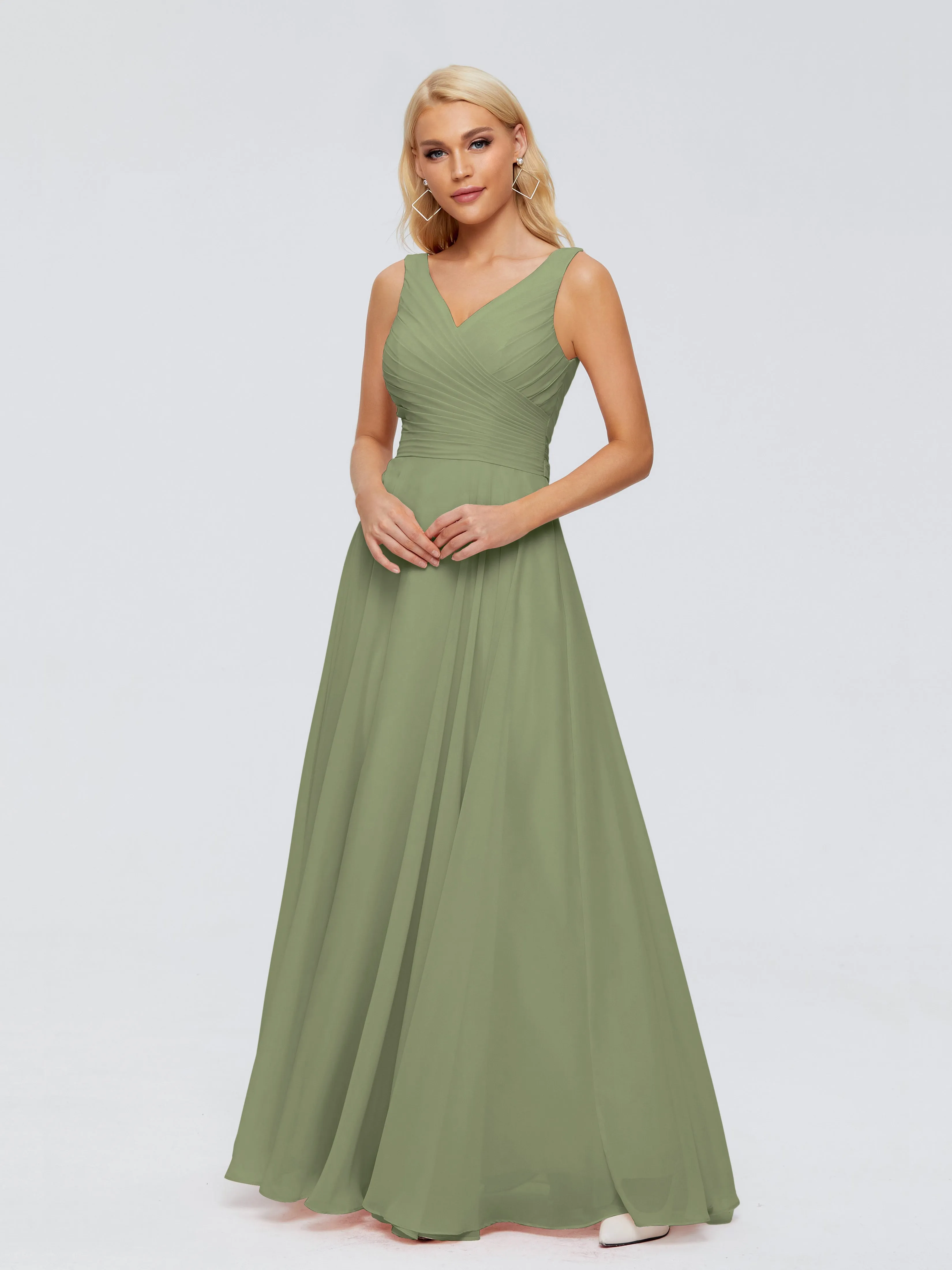 Olive Green Bridesmaid Gorgeous Chiffon Off The Shoulder Long Bridesmaid Dresses