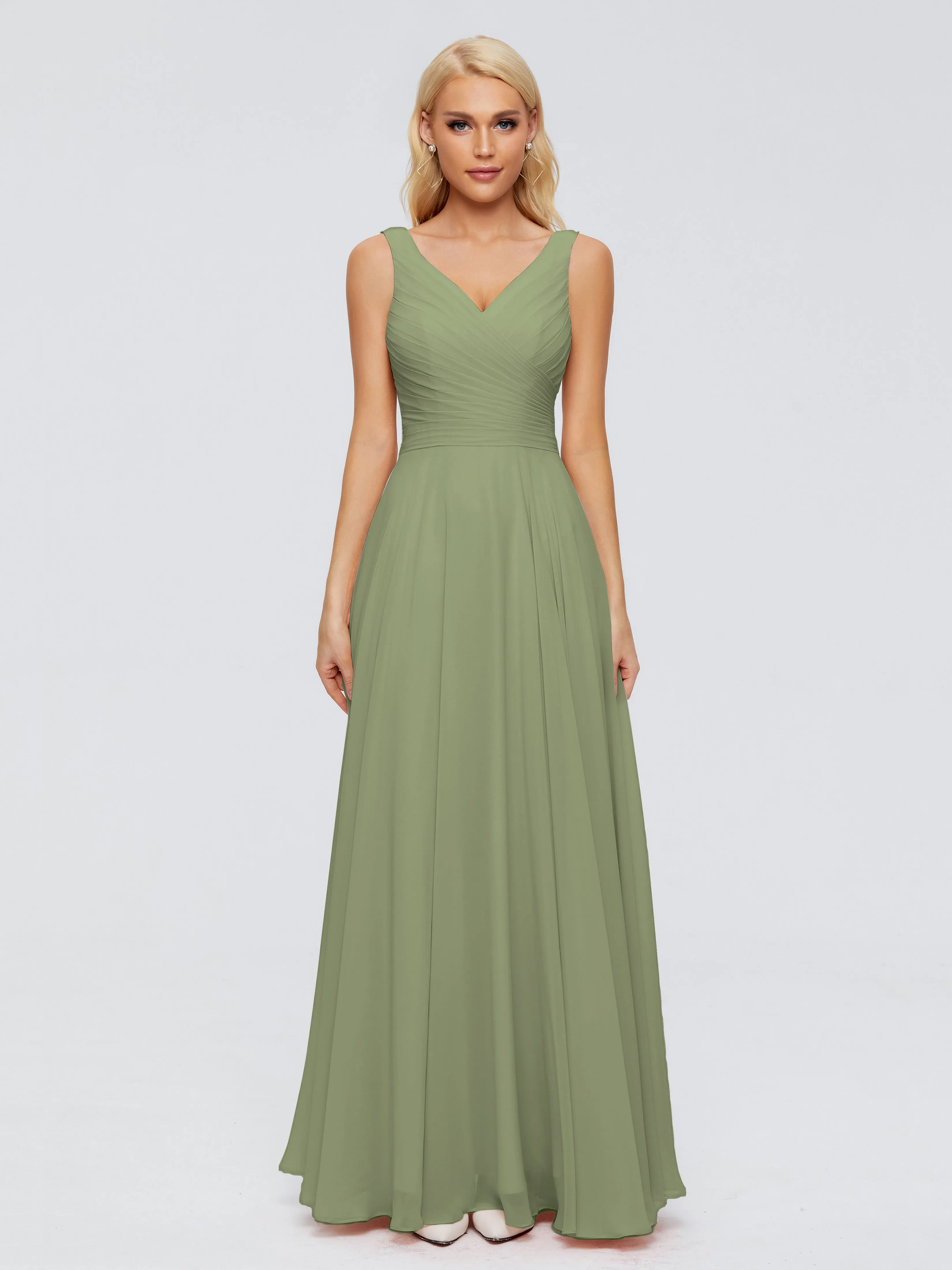 Olive Green Bridesmaid Gorgeous Chiffon Off The Shoulder Long Bridesmaid Dresses