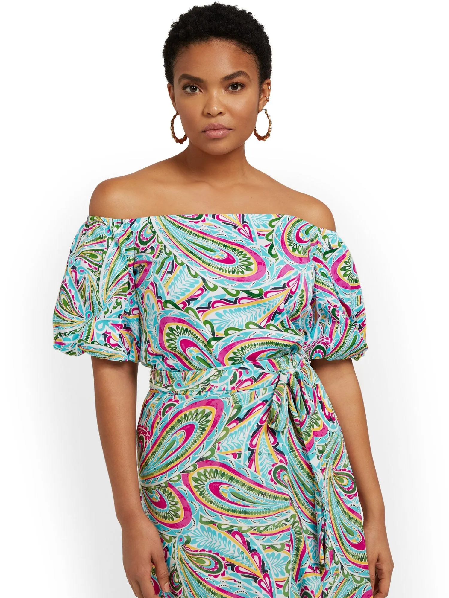 Paisley Off-The-Shoulder Poplin Top