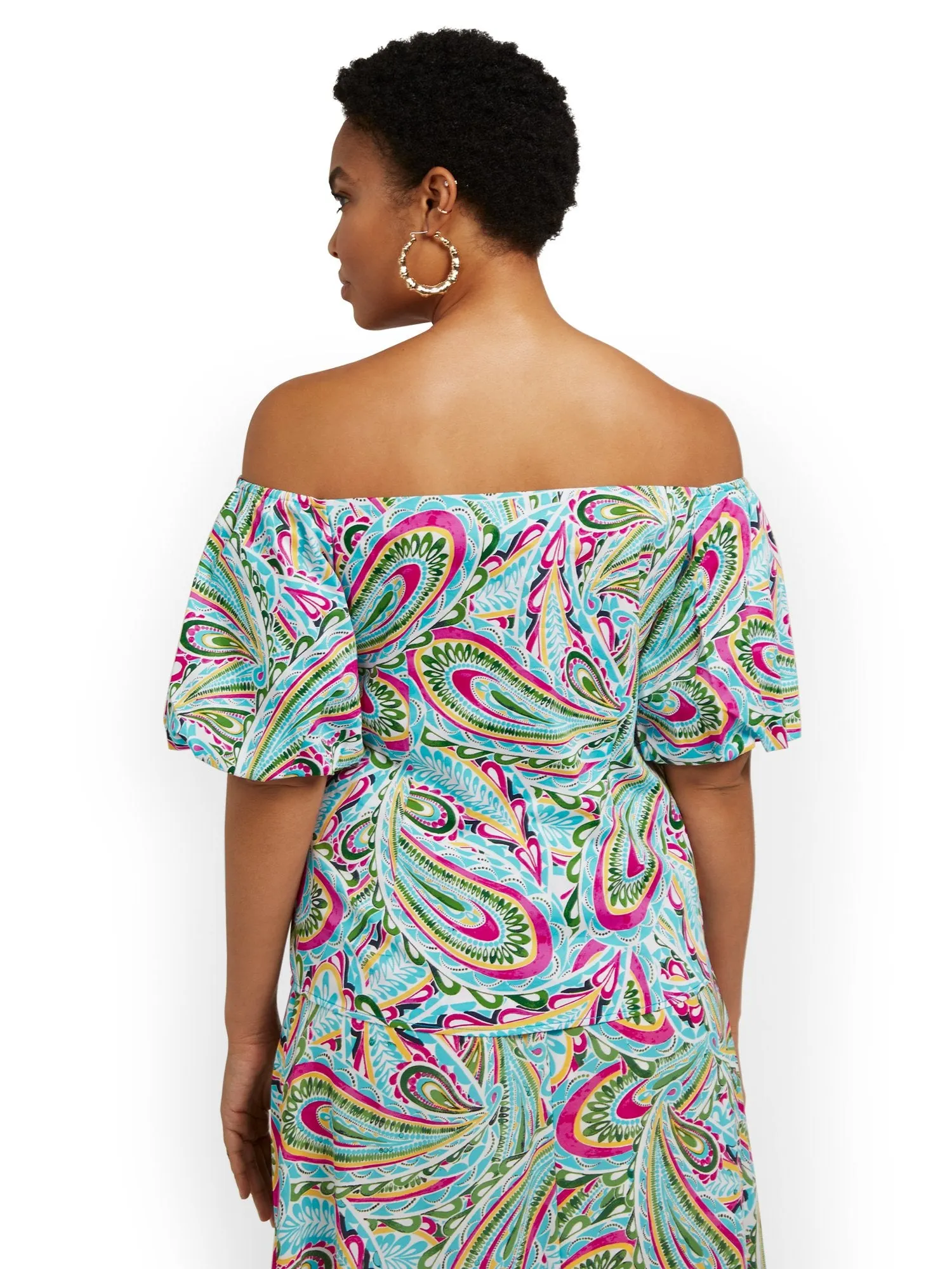 Paisley Off-The-Shoulder Poplin Top