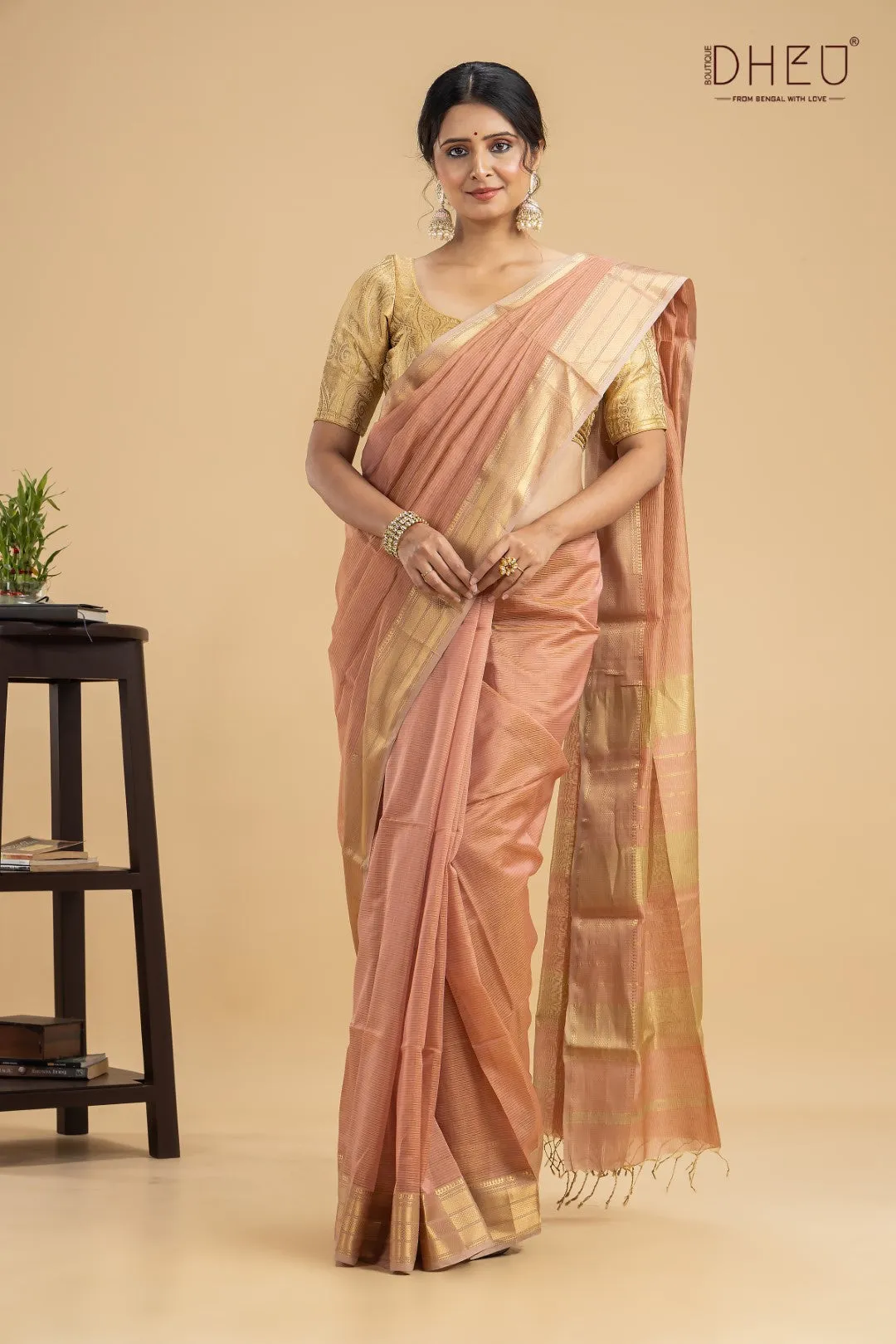 Pastel Peach-Chanderi Silk Saree