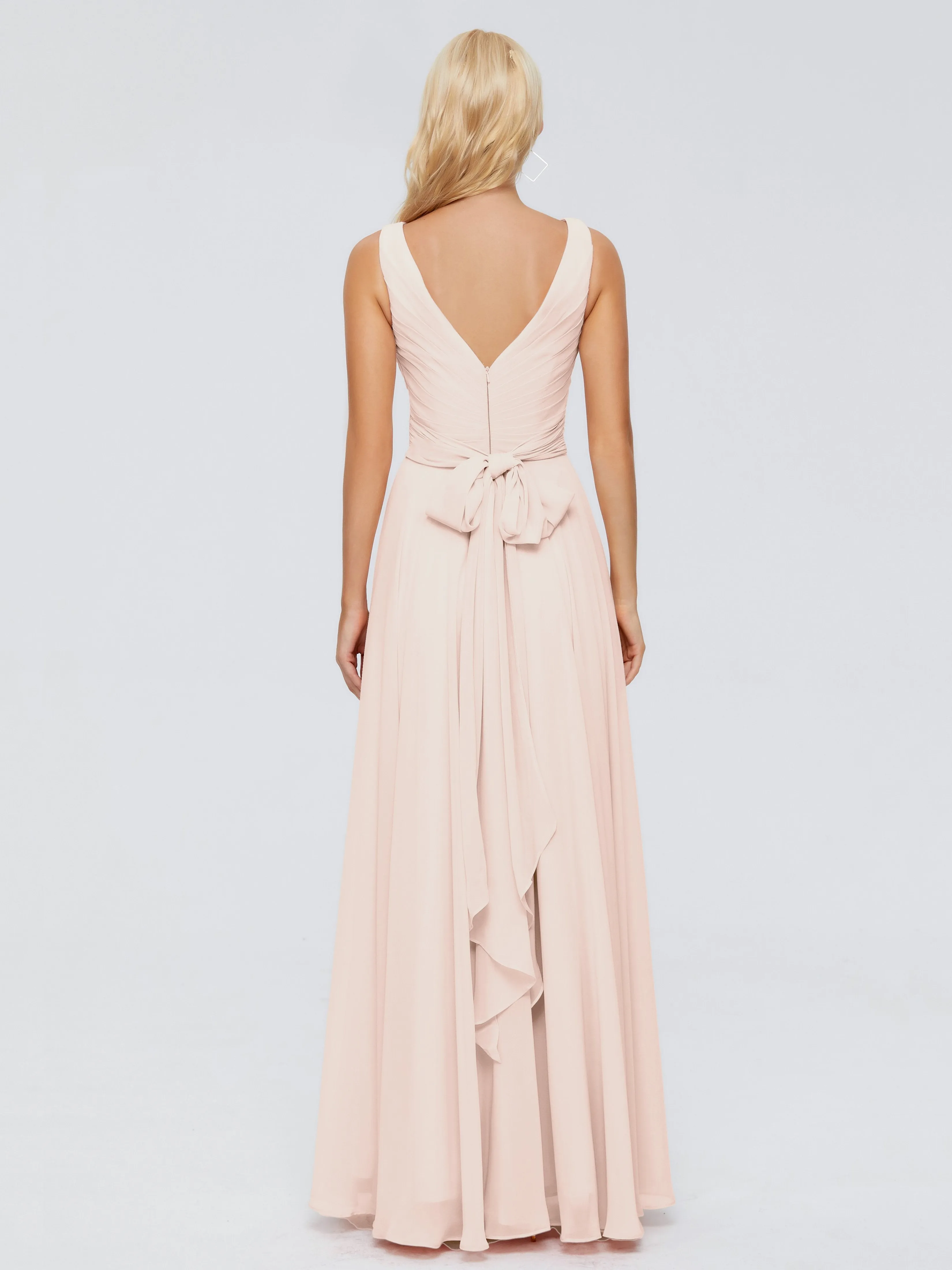 Pearl Pink Bridesmaid Dresses Ryleigh Flowy Chiffon Bridesmaid Dresses With Bow