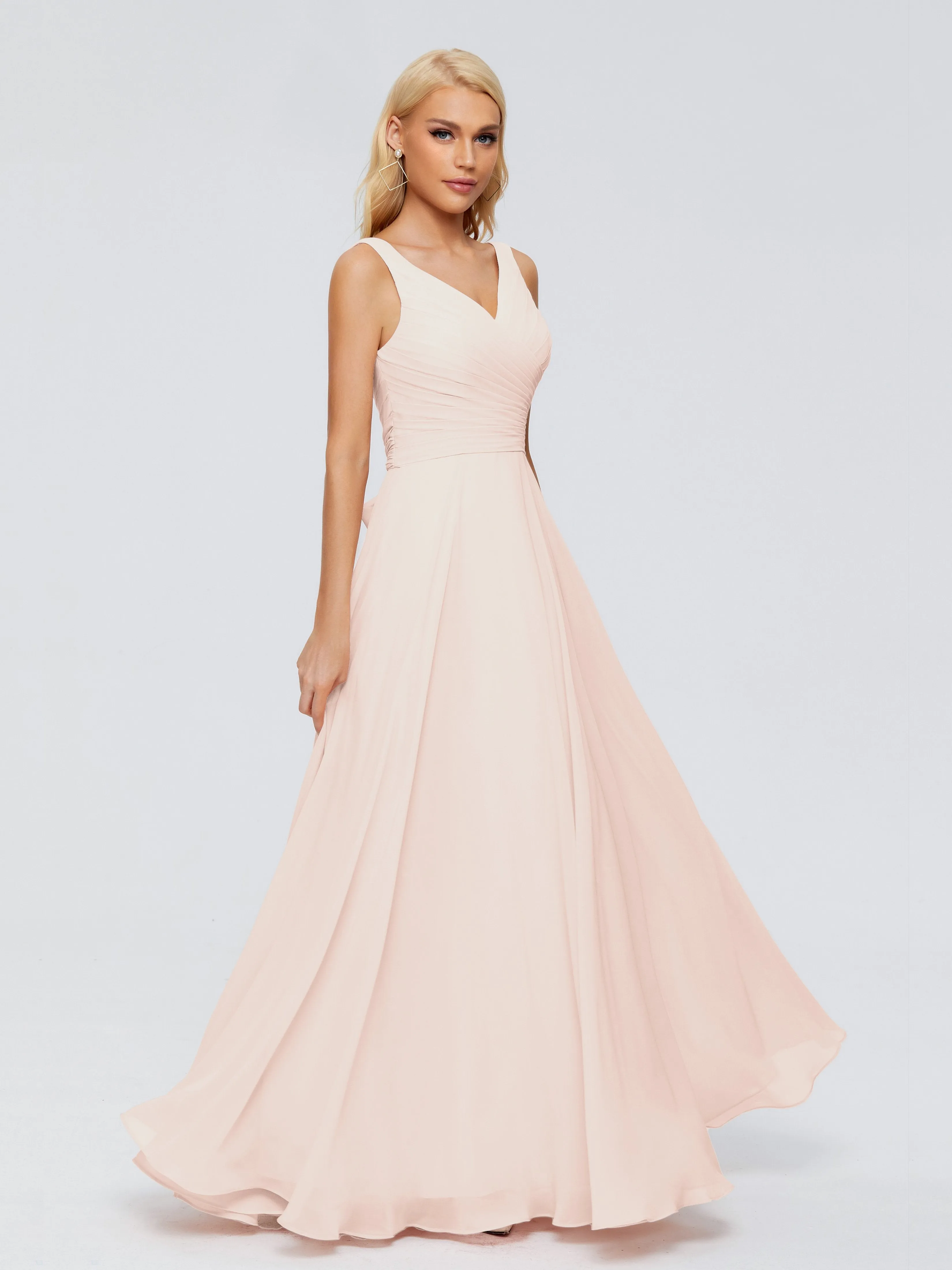 Pearl Pink Bridesmaid Dresses Ryleigh Flowy Chiffon Bridesmaid Dresses With Bow