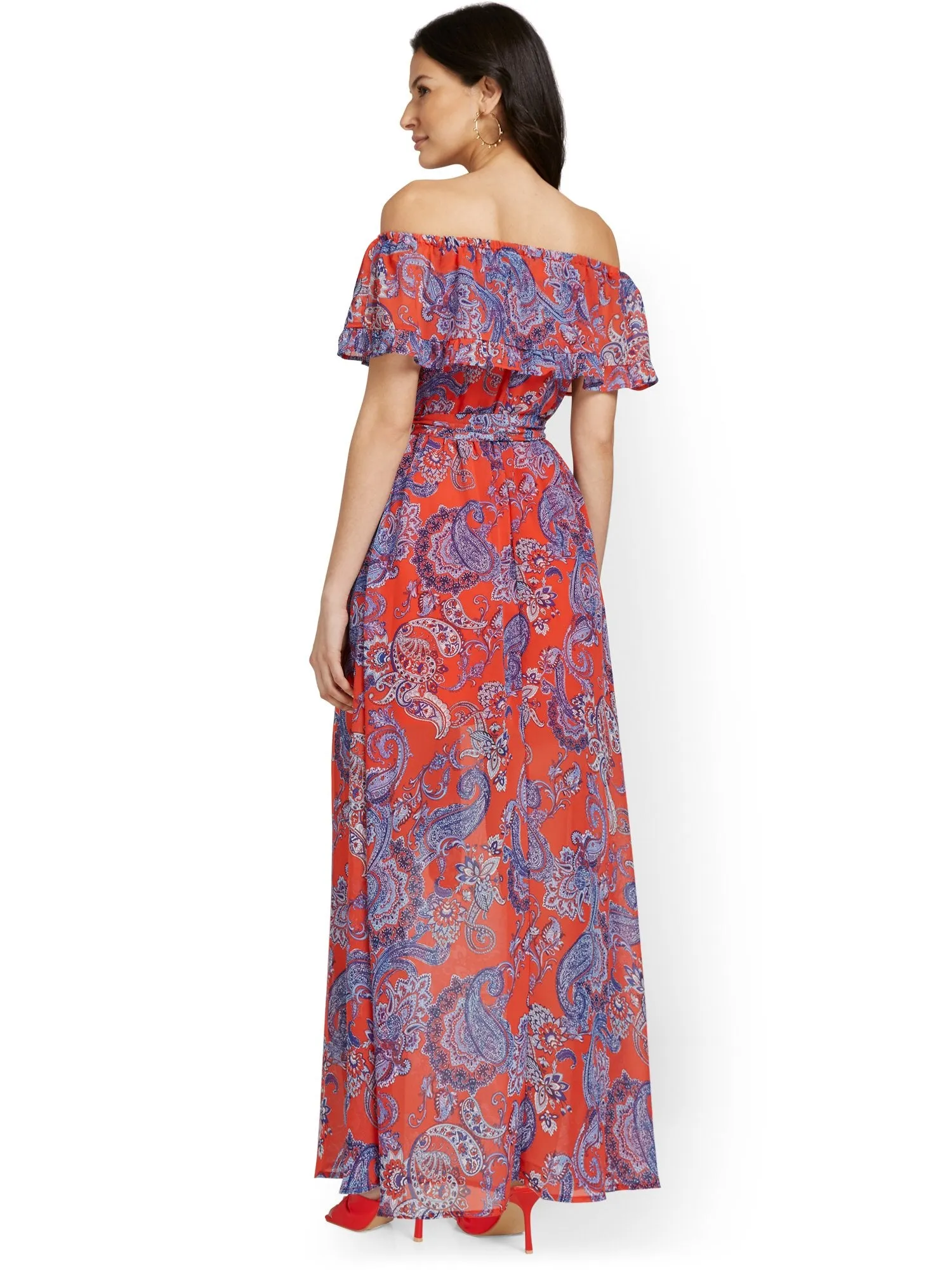 Petite Paisley Off-The-Shoulder Maxi Dress