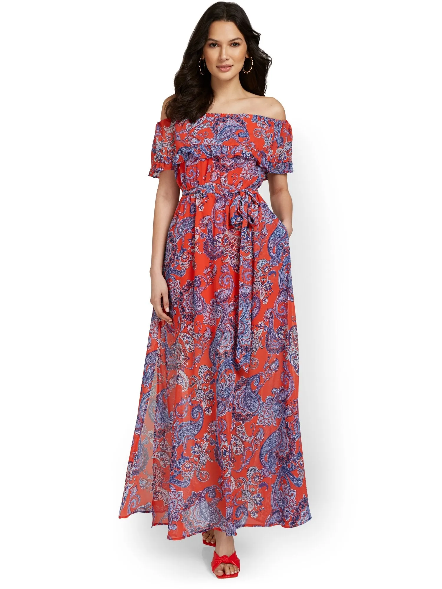 Petite Paisley Off-The-Shoulder Maxi Dress