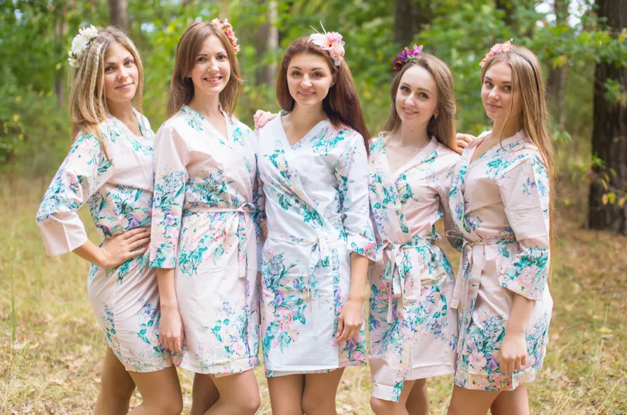 Pink Blooming Flowers Pattern Bridesmaids Robes