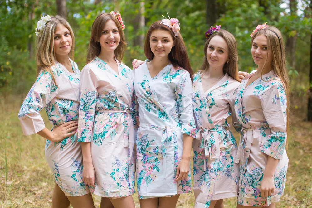 Pink Blooming Flowers Pattern Bridesmaids Robes