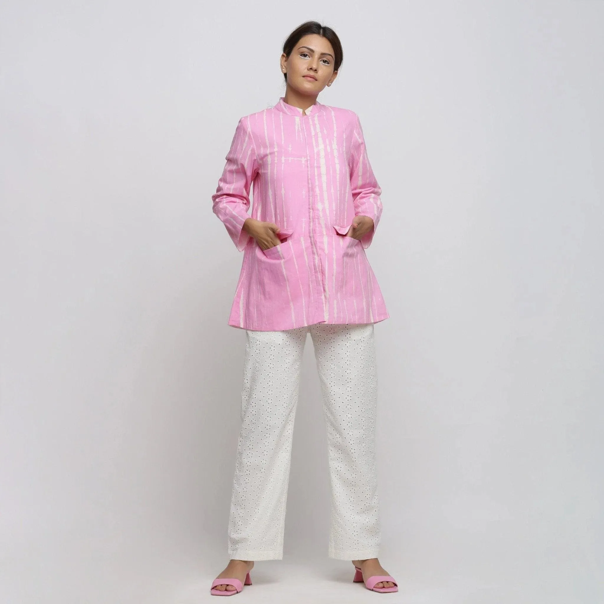 Pink Hand Tie-Dye Cotton Button-Down Jacket