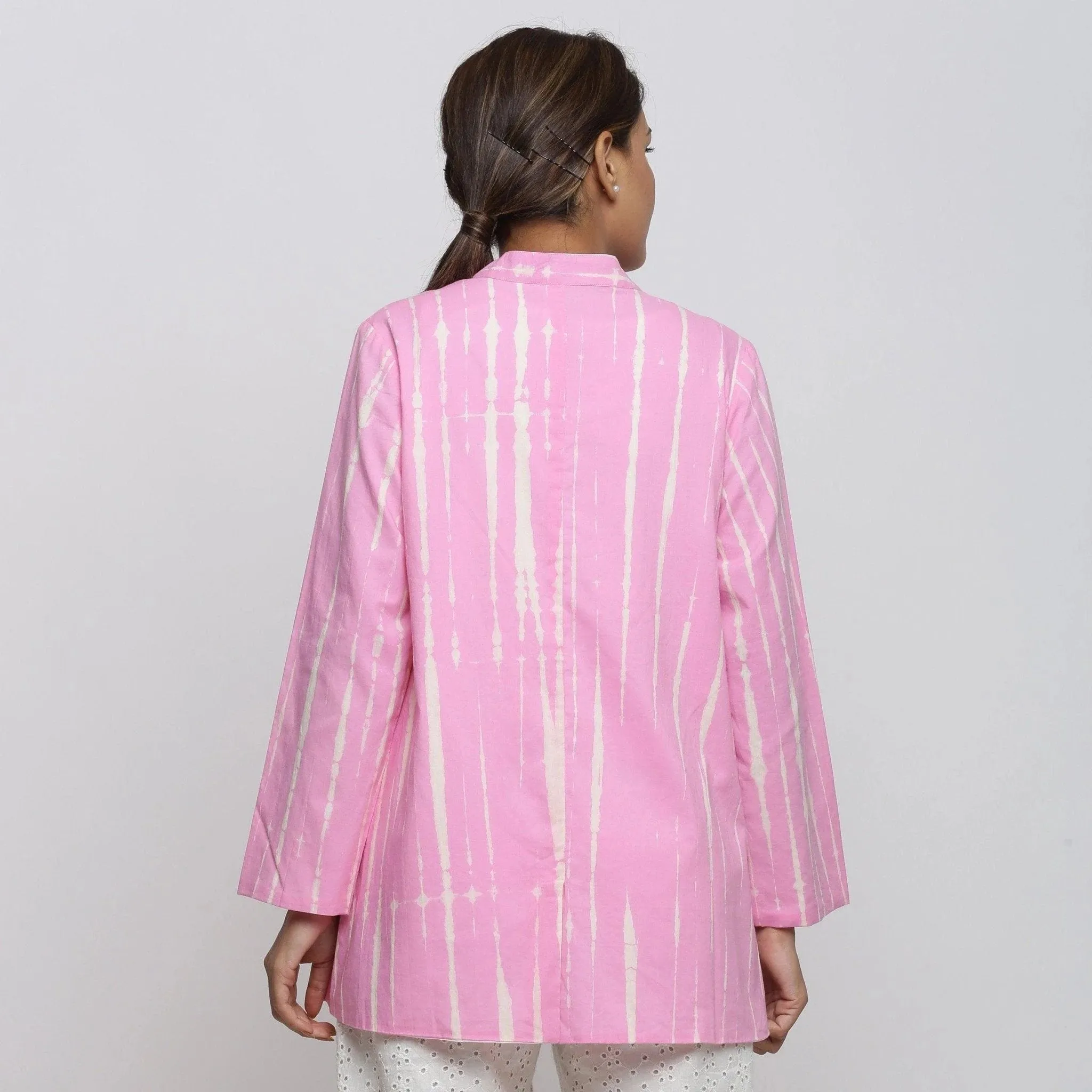 Pink Hand Tie-Dye Cotton Button-Down Jacket