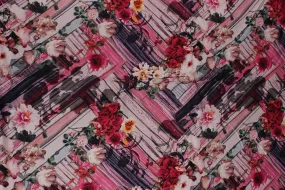 Pink, Red, Rust, White Floral Viscose Spun Fabric