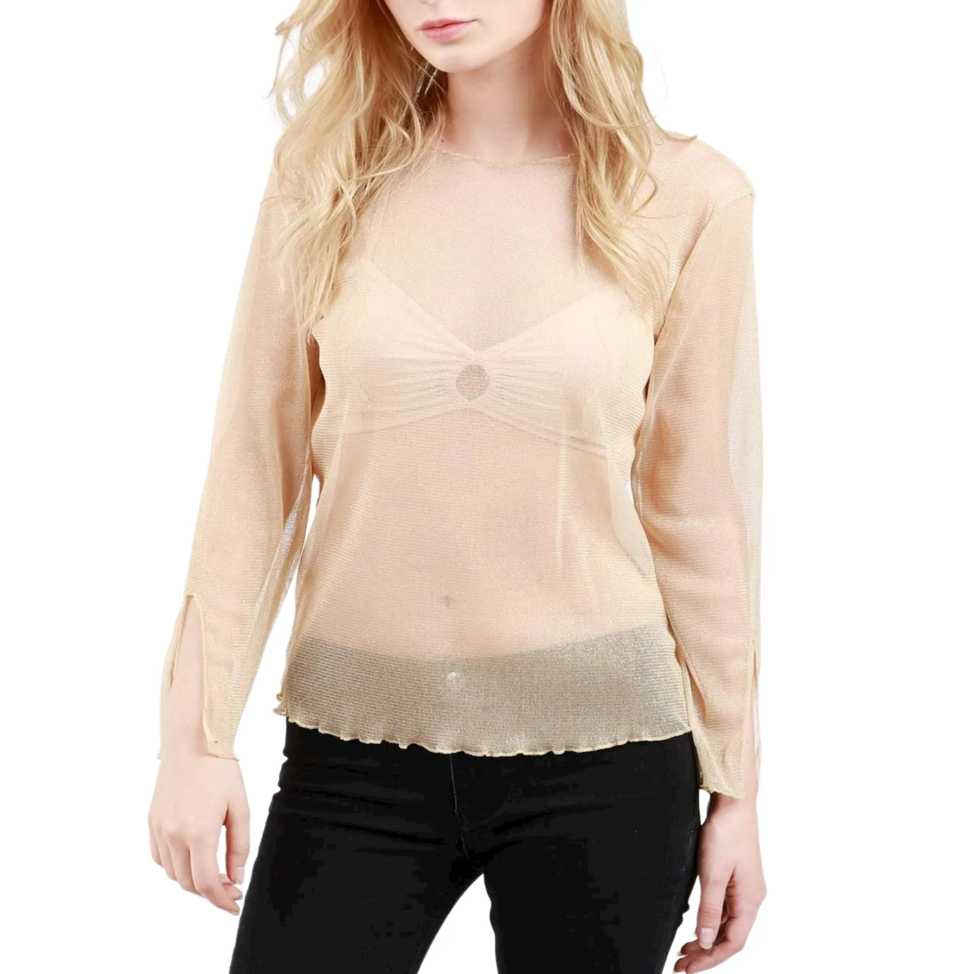 POL Sheer Lettuce Edge Trim Top