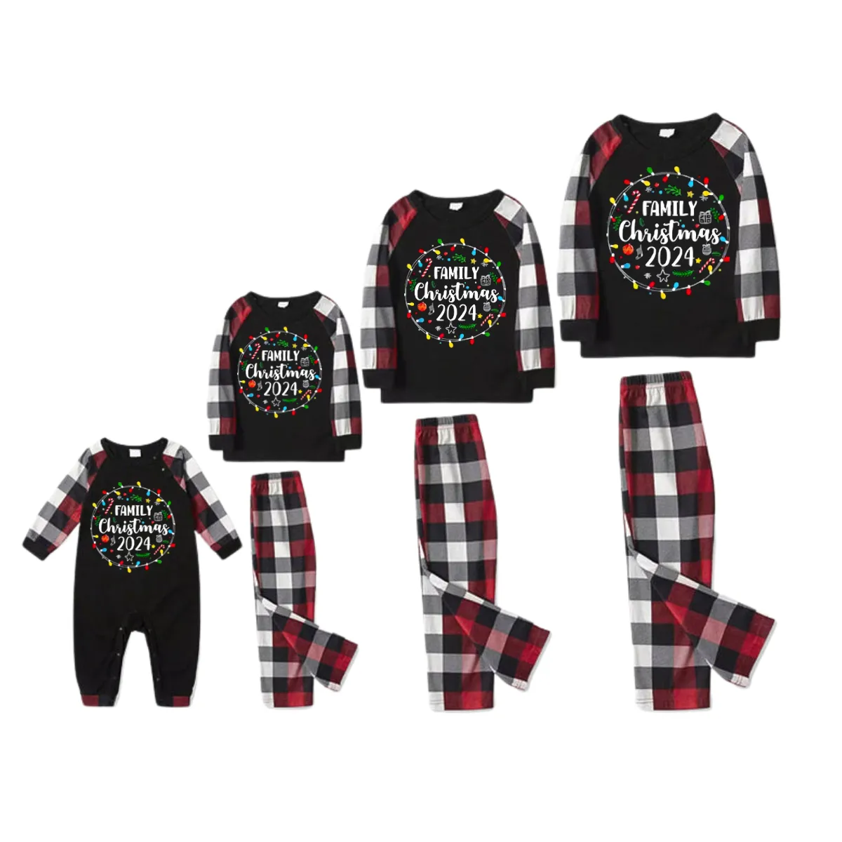 "Family Christmas 2024" Pattern Ⅱ- Red&Black&White Plaid  Matching Pajamas