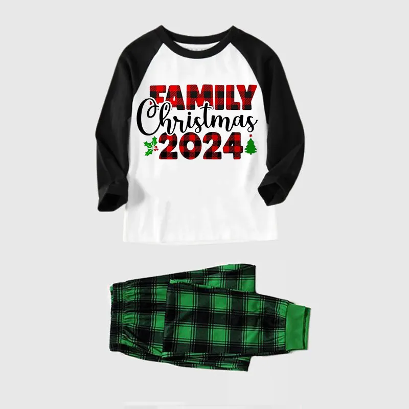 "Family Christmas 2024" Printed Green and Black Plaid Christmas Family Pajamas