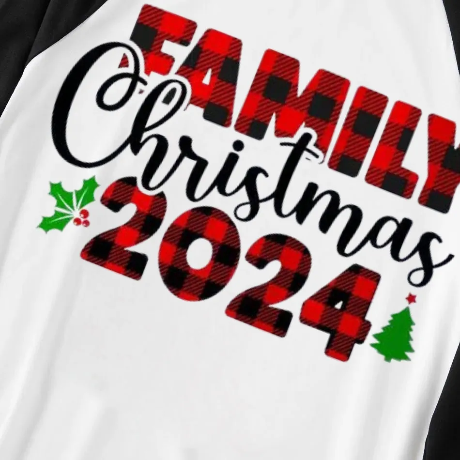 "Family Christmas 2024" Printed Green and Black Plaid Christmas Family Pajamas