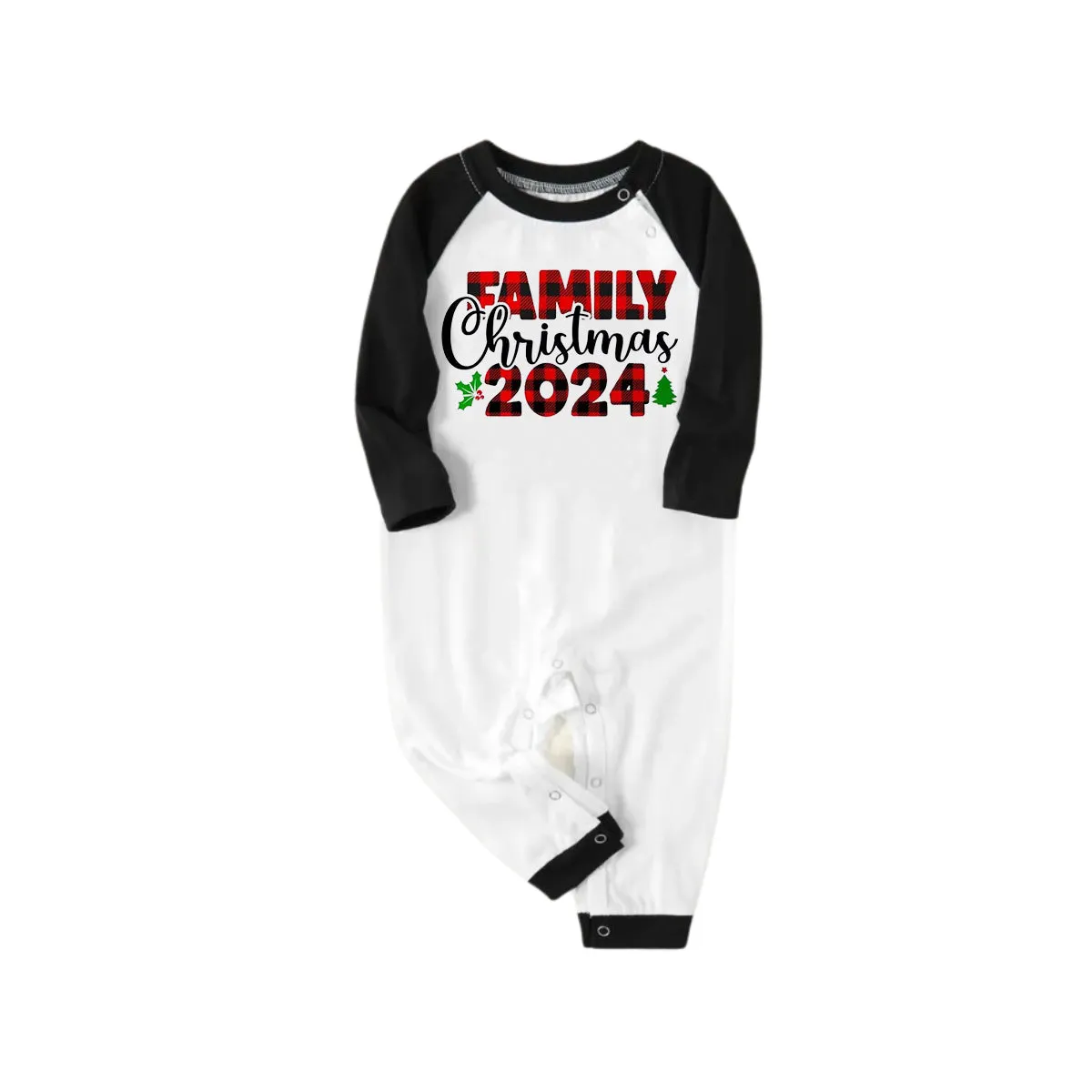 "Family Christmas 2024" Printed Green and Black Plaid Christmas Family Pajamas