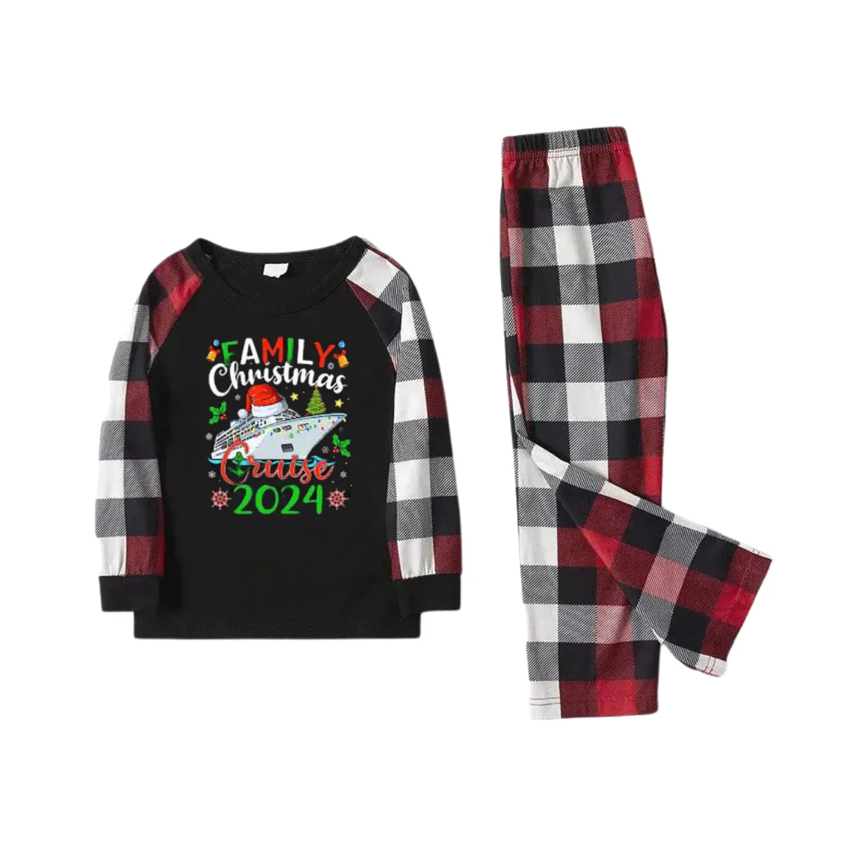 "Famliy Christmas Cruise 2024" Red&Black&White Plaid  Matching Pajamas