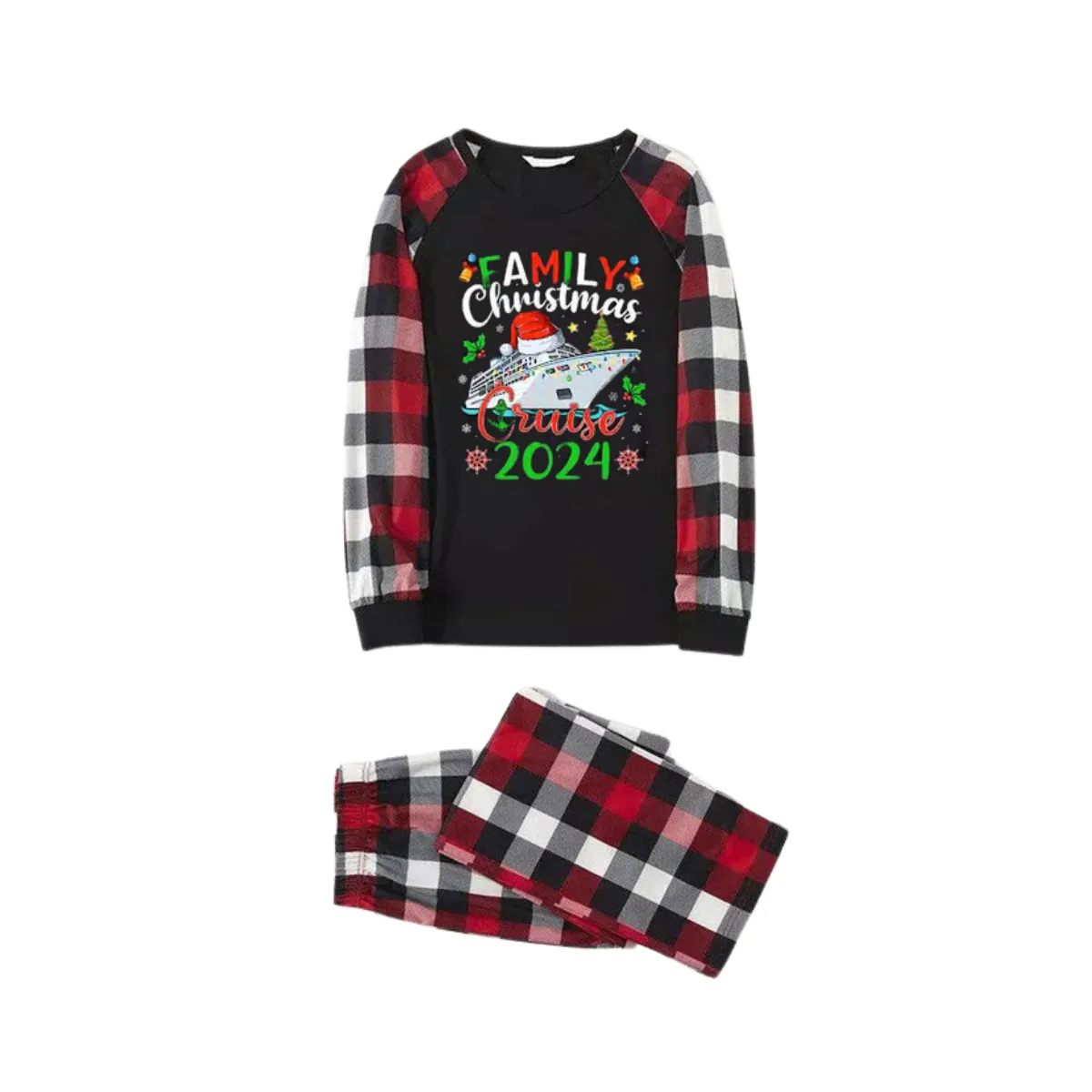 "Famliy Christmas Cruise 2024" Red&Black&White Plaid  Matching Pajamas