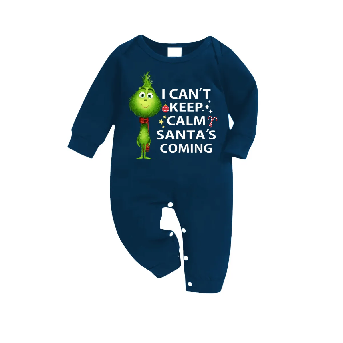 "I Can't Keep Calm, Santa's Coming" Slogan Printed Blue Plaid Christmas Matching Pajamas