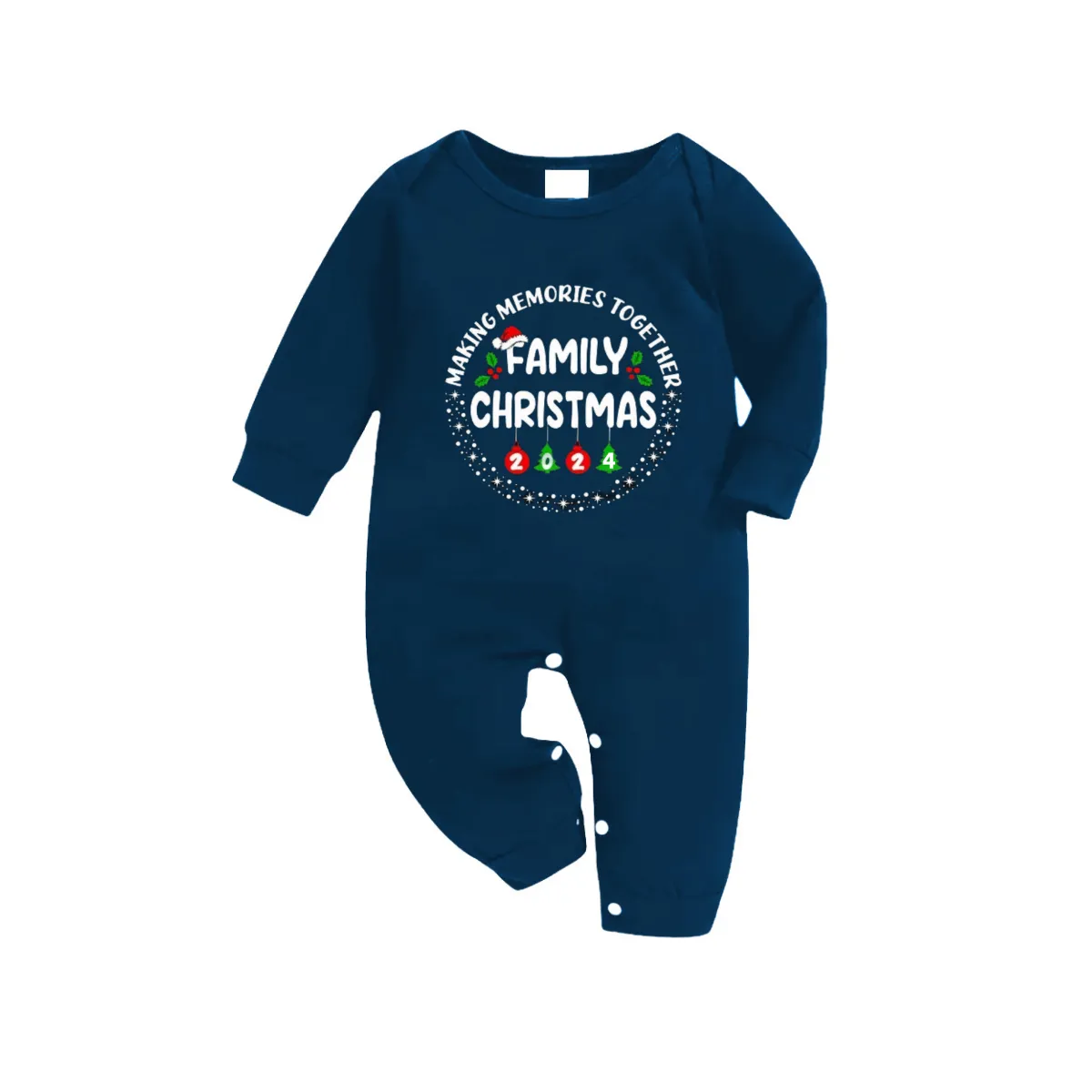 "MAKING MEMORIES TOGETHER FAMILY CHRISTMAS 2024" Text Pattern - Blue Long Sleeve Top With Blue Plaid Family Matching Pajamas