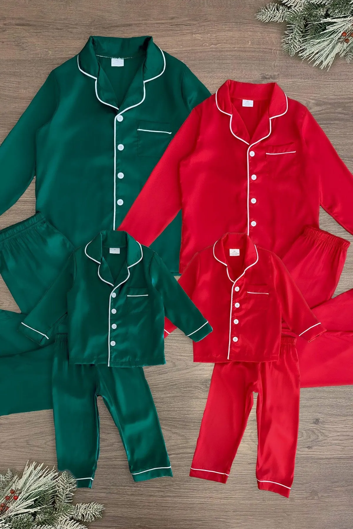 Red & Green Silk Family Pajamas