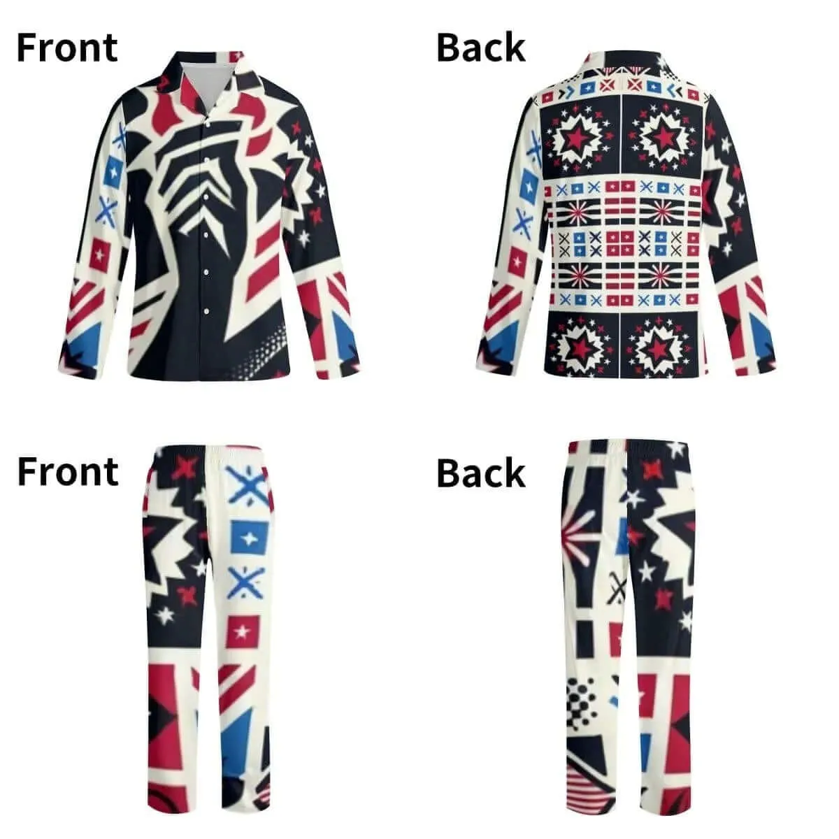 Red white and Black Long-Sleeve Pajama Set