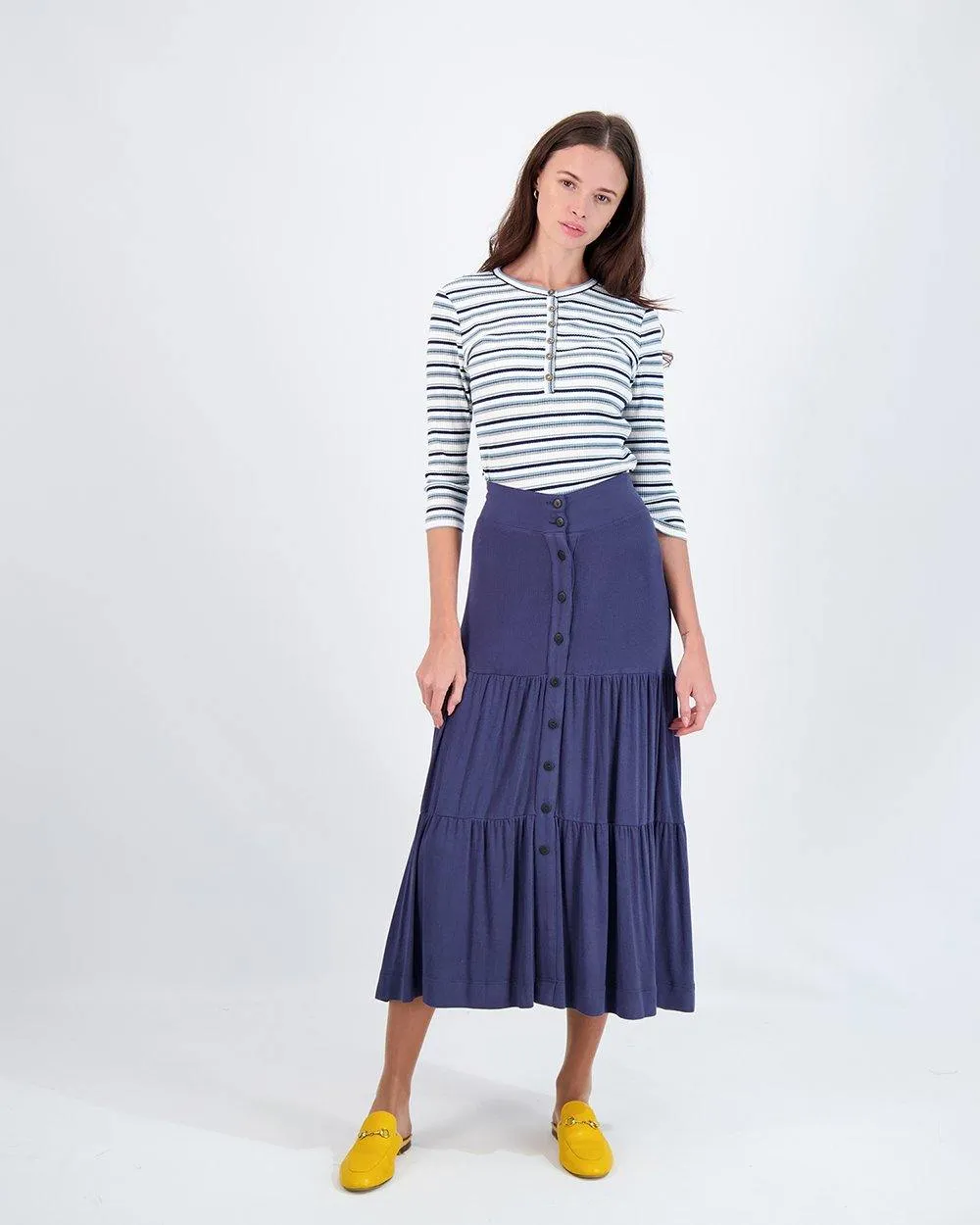 Riff Ribbed Button Tier Skirt