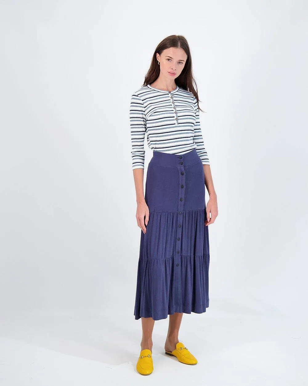 Riff Ribbed Button Tier Skirt