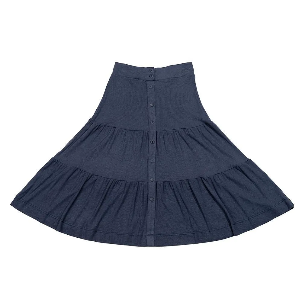 Riff Ribbed Button Tier Skirt