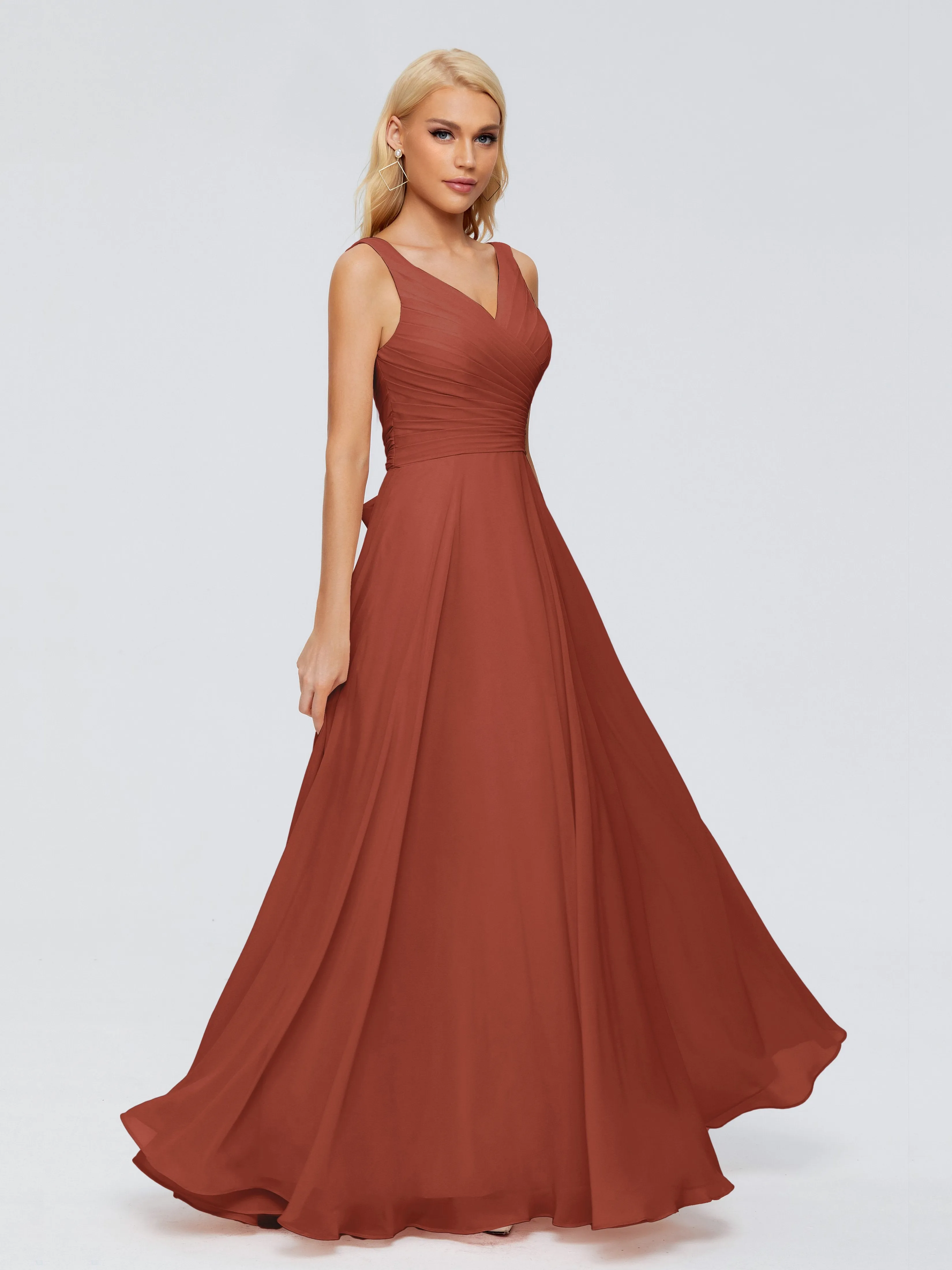 Rust Bridesmaids Dresses Ryleigh Flowy Chiffon Bridesmaid Dresses With Bow