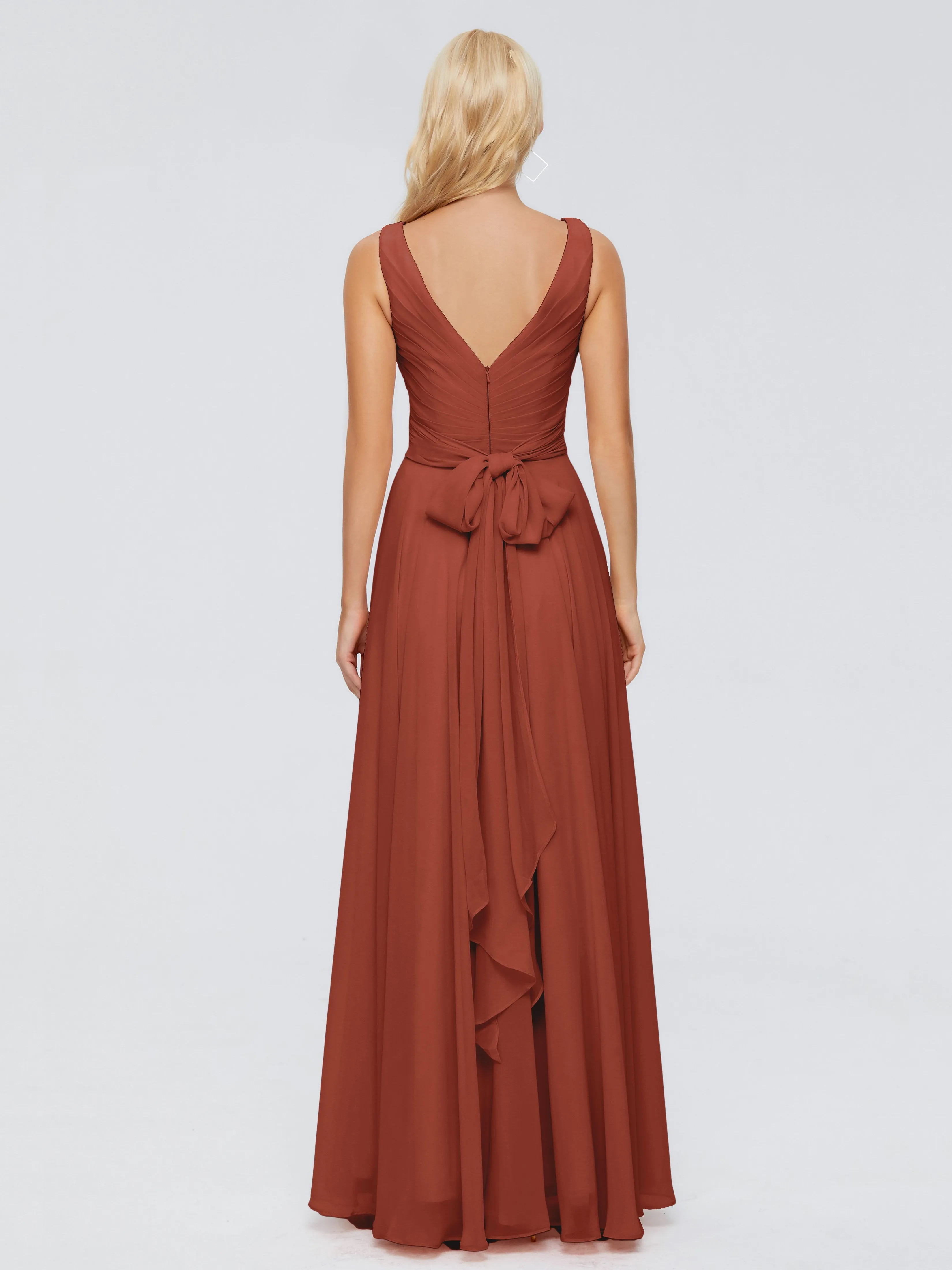 Rust Bridesmaids Dresses Ryleigh Flowy Chiffon Bridesmaid Dresses With Bow