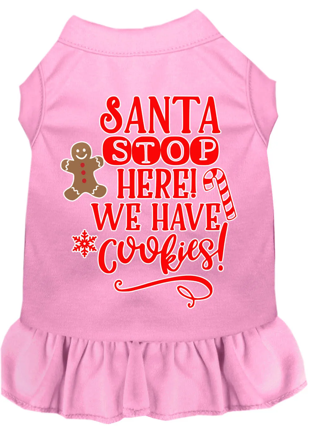 Santa, We Have Cookies Screen Print Dog Dress Light Pink Med