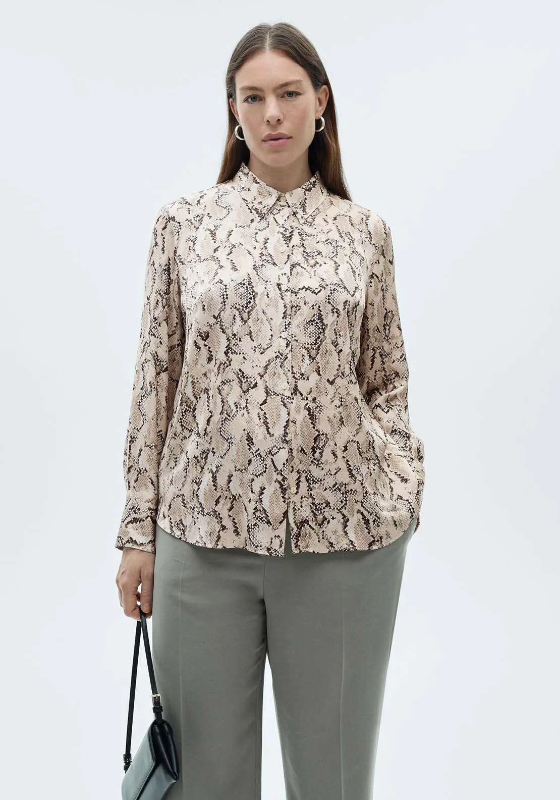 Satin print shirt - Light/pastel Brown