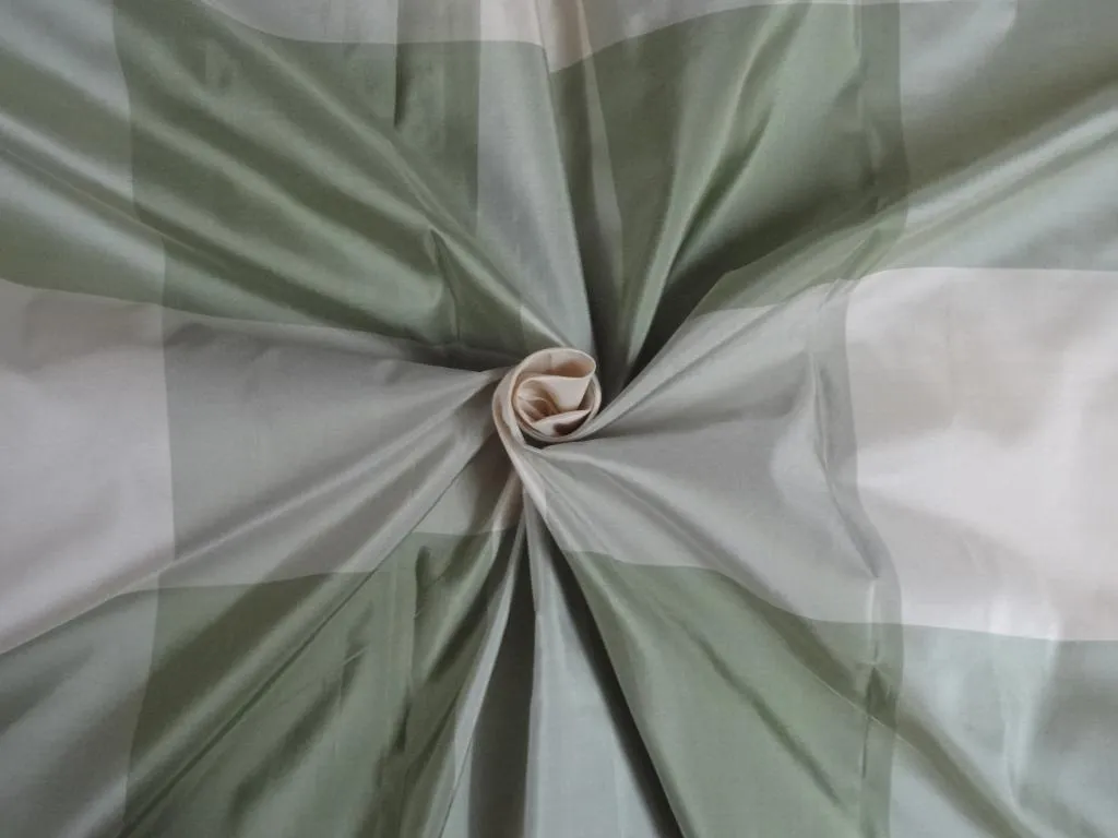 SILK TAFFETA FABRIC Pastel Green &amp; Ivory COLOR PLAIDS 54&quot; wide TAFC21