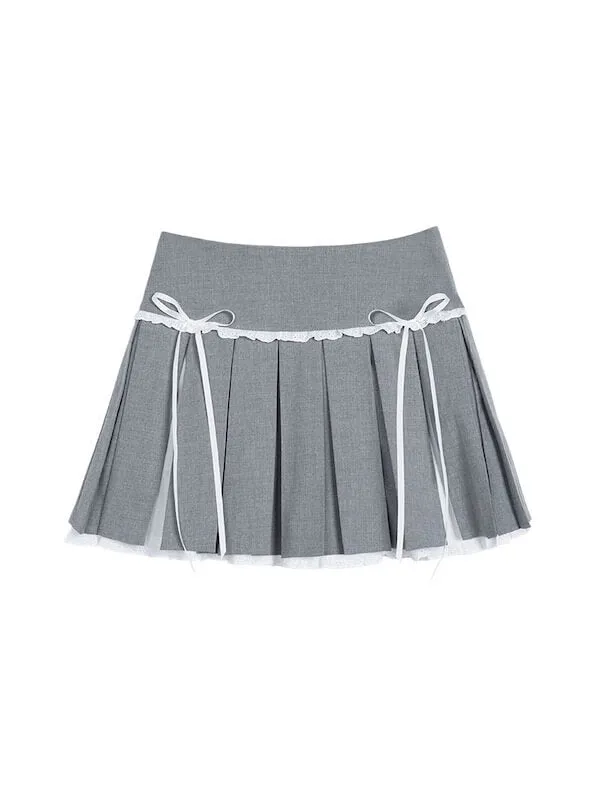 Soft bow lace patchwork skirt