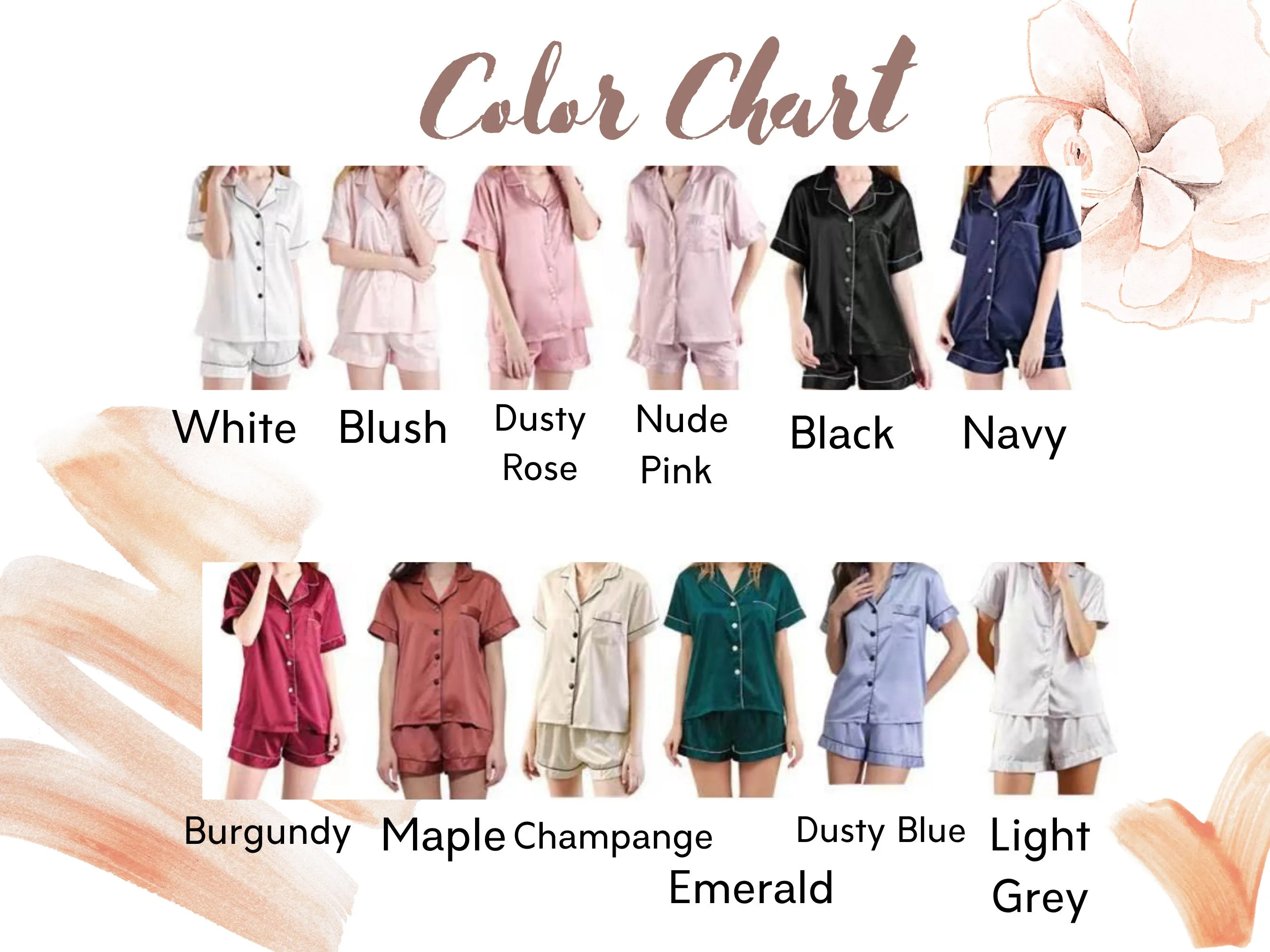 Soft Satin Short Sleeve & Shorts Wedding Pajamas set with Roses initials, Bridesmaid pajamas set, wedding pajamas, Bridesmaid Gift