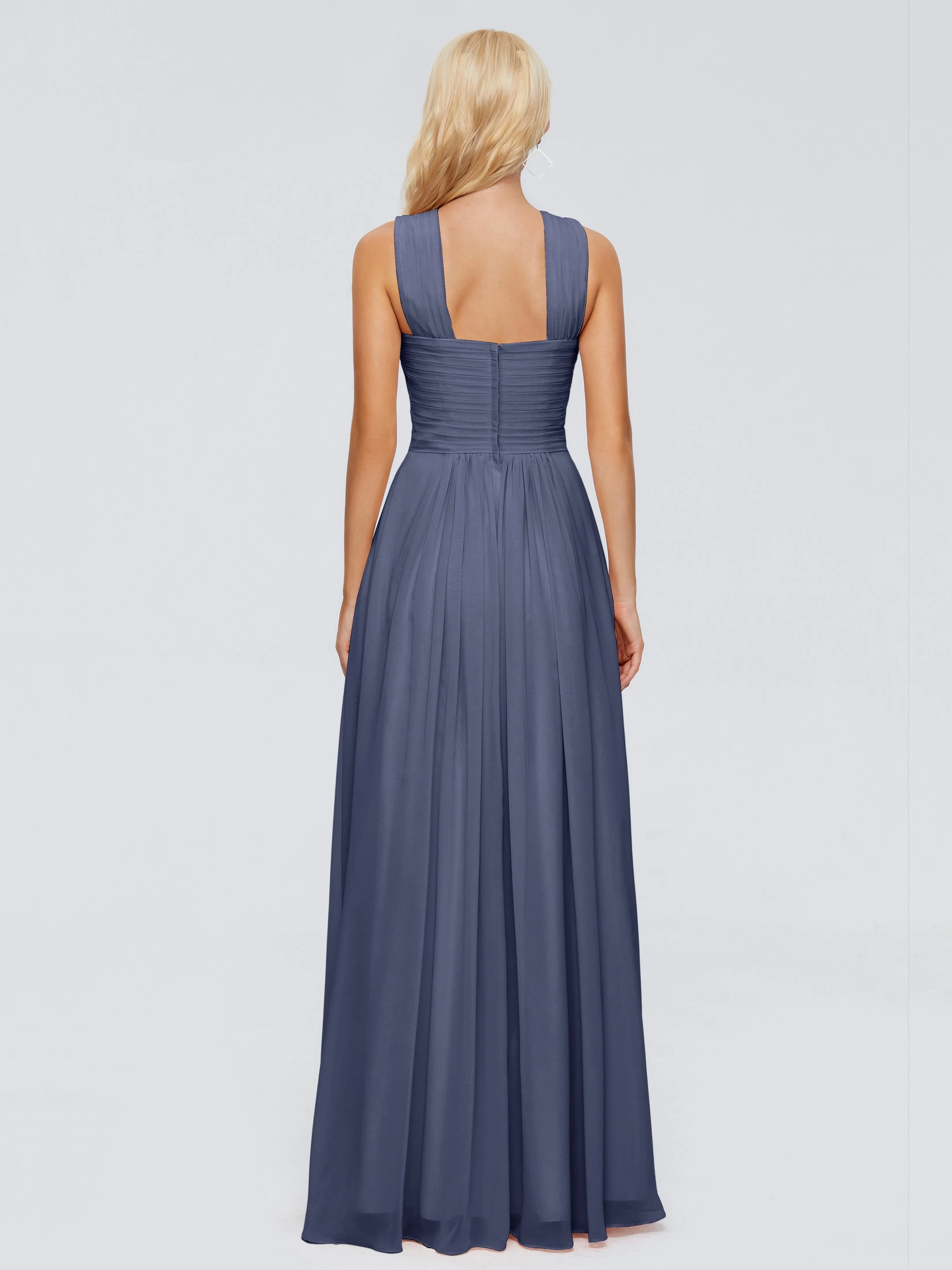 Stormy Blue Bridesmaid Dresses Aliyah Charming A-Line Straps Chiffon Bridesmaid Dresses