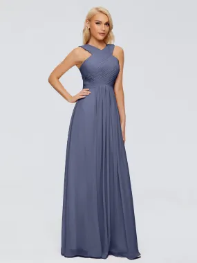 Stormy Blue Bridesmaid Dresses Aliyah Charming A-Line Straps Chiffon Bridesmaid Dresses