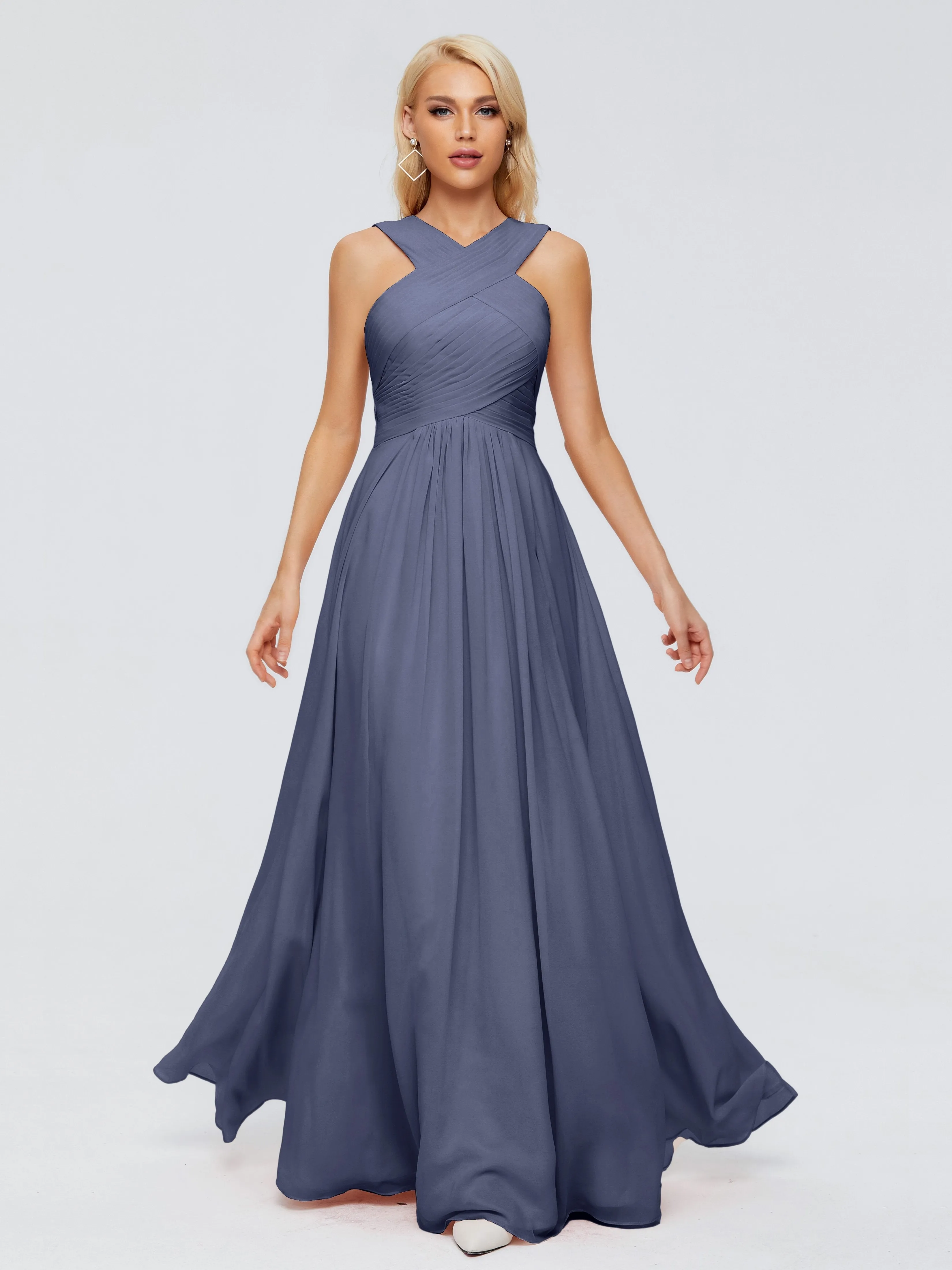 Stormy Blue Bridesmaid Dresses Aliyah Charming A-Line Straps Chiffon Bridesmaid Dresses