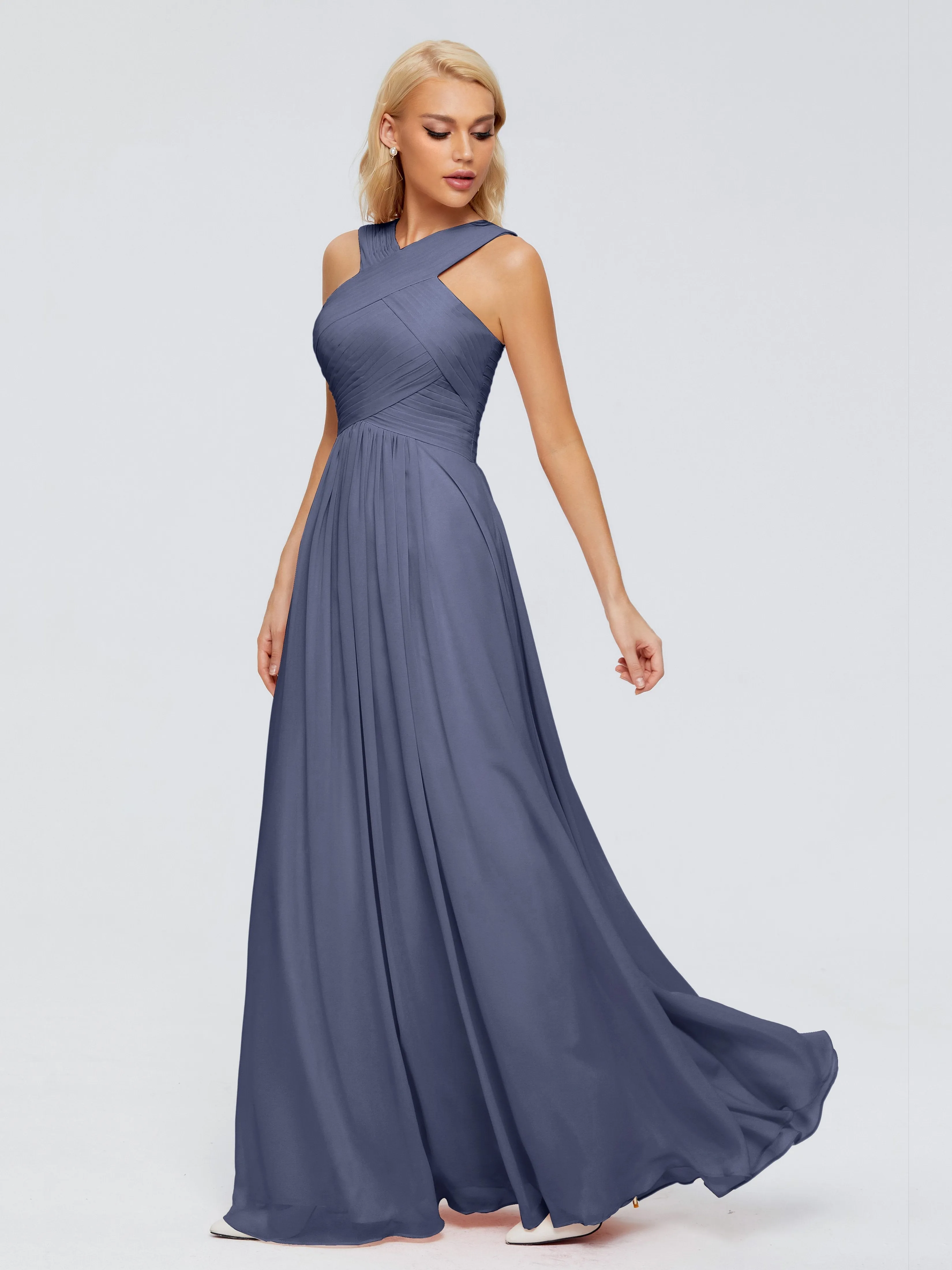 Stormy Blue Bridesmaid Dresses Aliyah Charming A-Line Straps Chiffon Bridesmaid Dresses