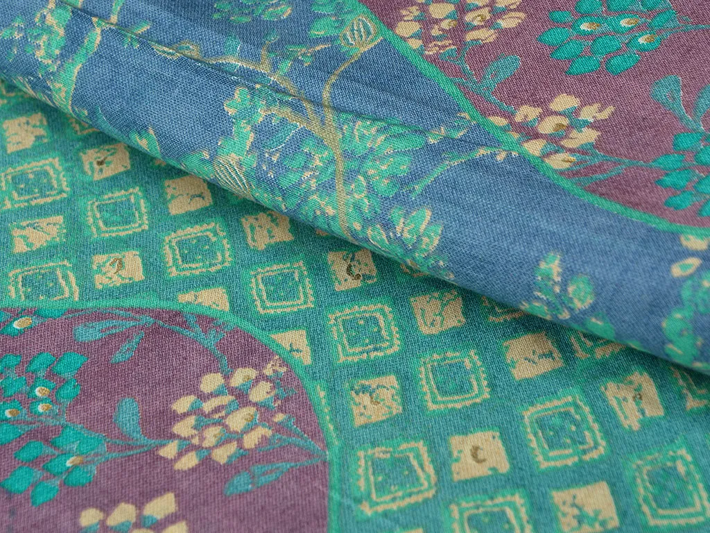 Turquoise Green Abstract Pure Mul Mul Cotton Fabric