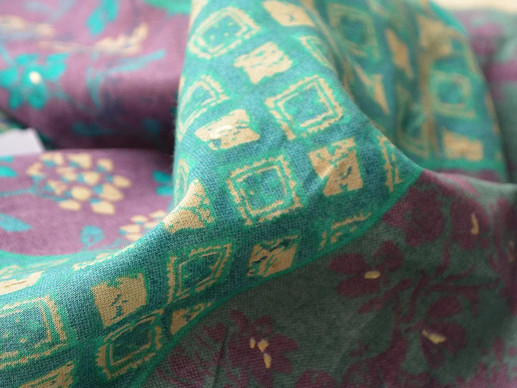 Turquoise Green Abstract Pure Mul Mul Cotton Fabric