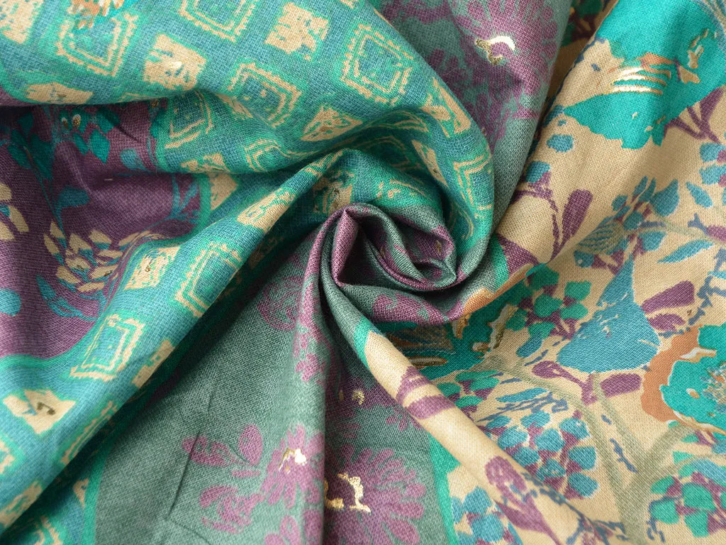 Turquoise Green Abstract Pure Mul Mul Cotton Fabric