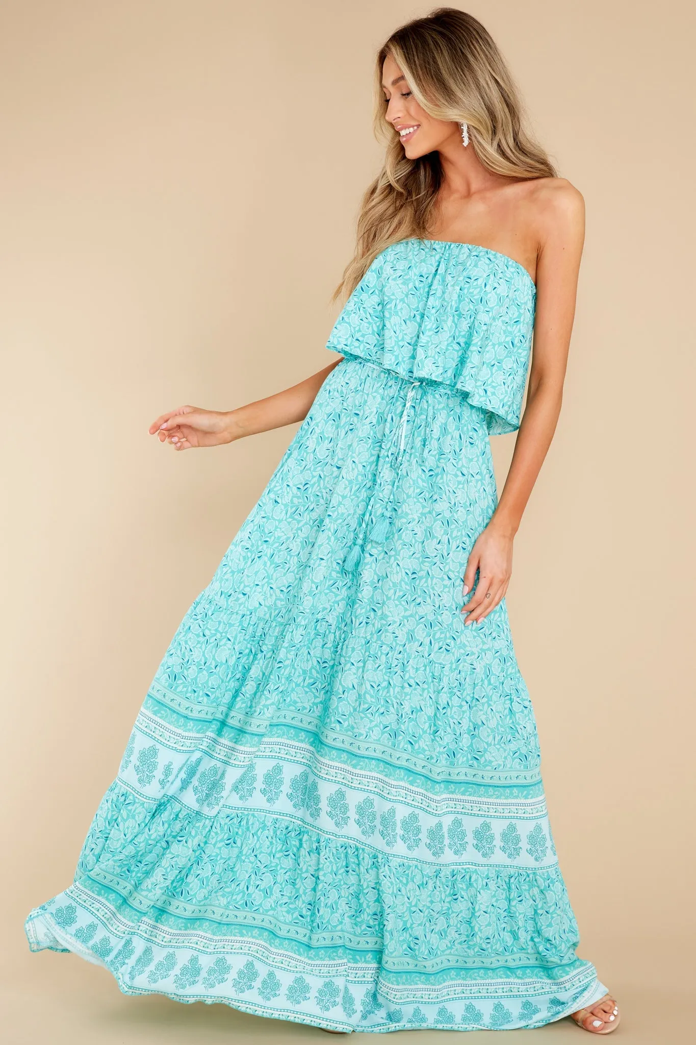 Win Her Heart Aqua Multi Print Maxi Dress