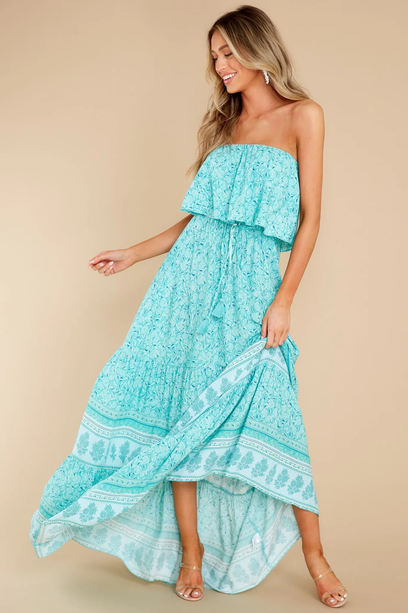 Win Her Heart Aqua Multi Print Maxi Dress