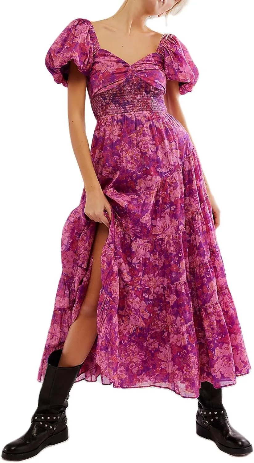 Women's Summer Flowy Smocked Maxi Dress