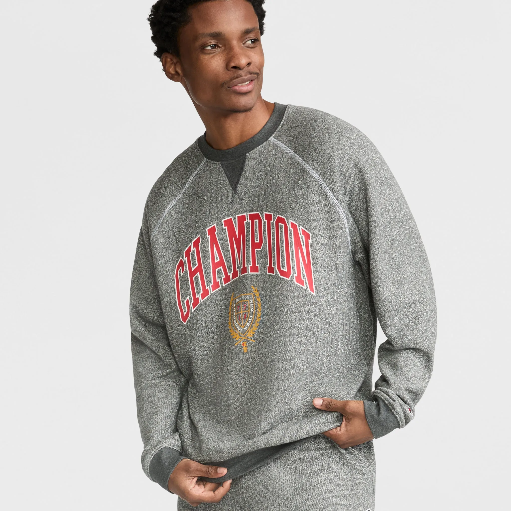 Yearbook Raglan Crewneck Sweatshirt, Champion Crest